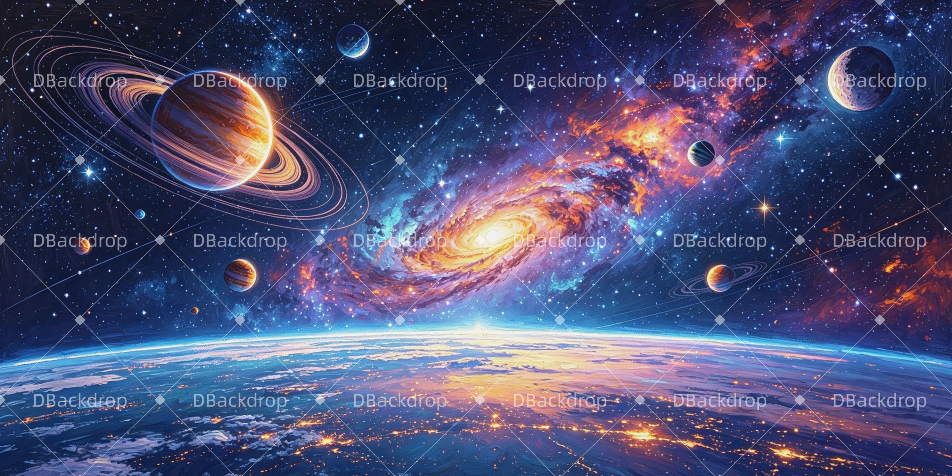 Outer Space Backdrop Cosmic Orbit Panorama Scuba VBS Backdrop GQ64-T17