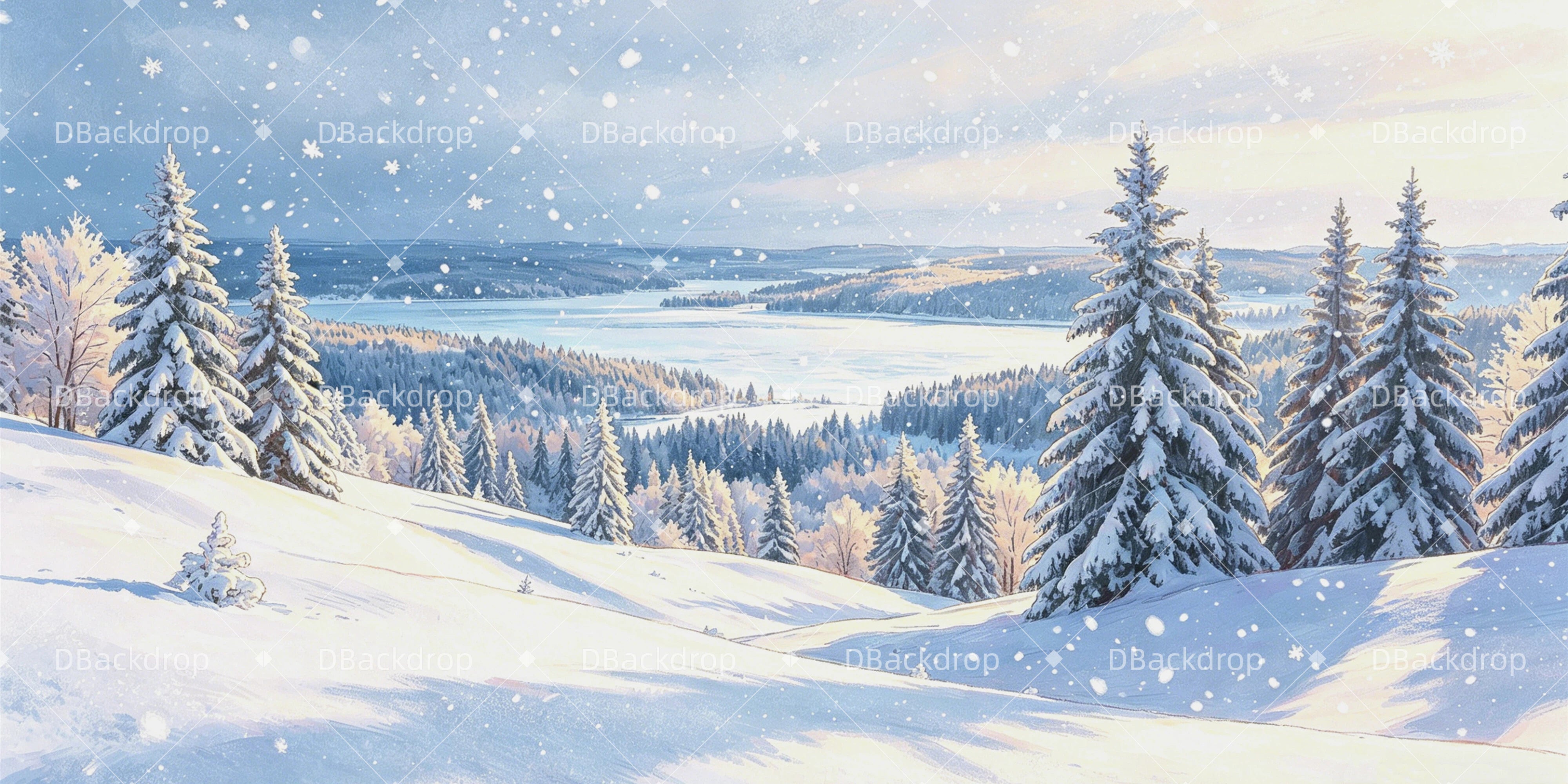 Snowscape Backdrop Snowy Pine Forest Valley VBS Backdrops GQ64-T19