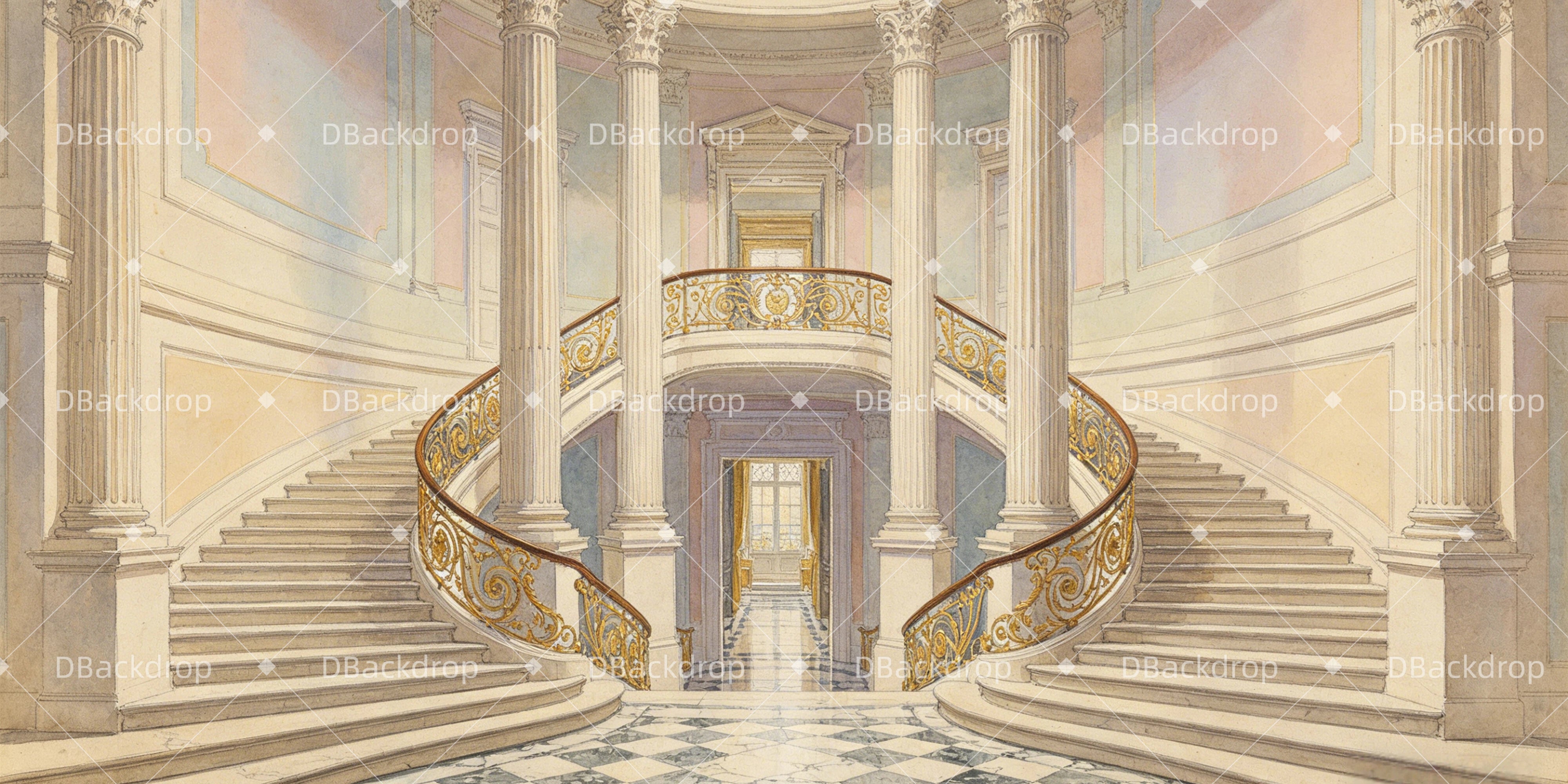 Stage Backdrop Grand Staircase Hall Theater Backdrops For Sale GQ64-T2