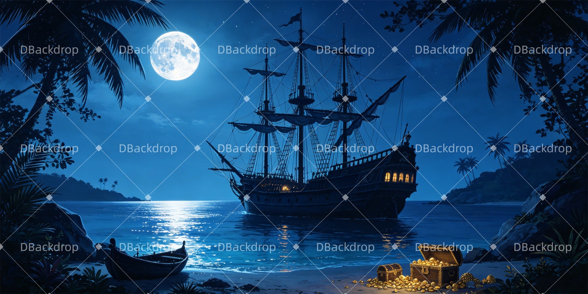 Professional Stage Backdrops Pirate Cove Movie Theater Backdrop GQ65-T101