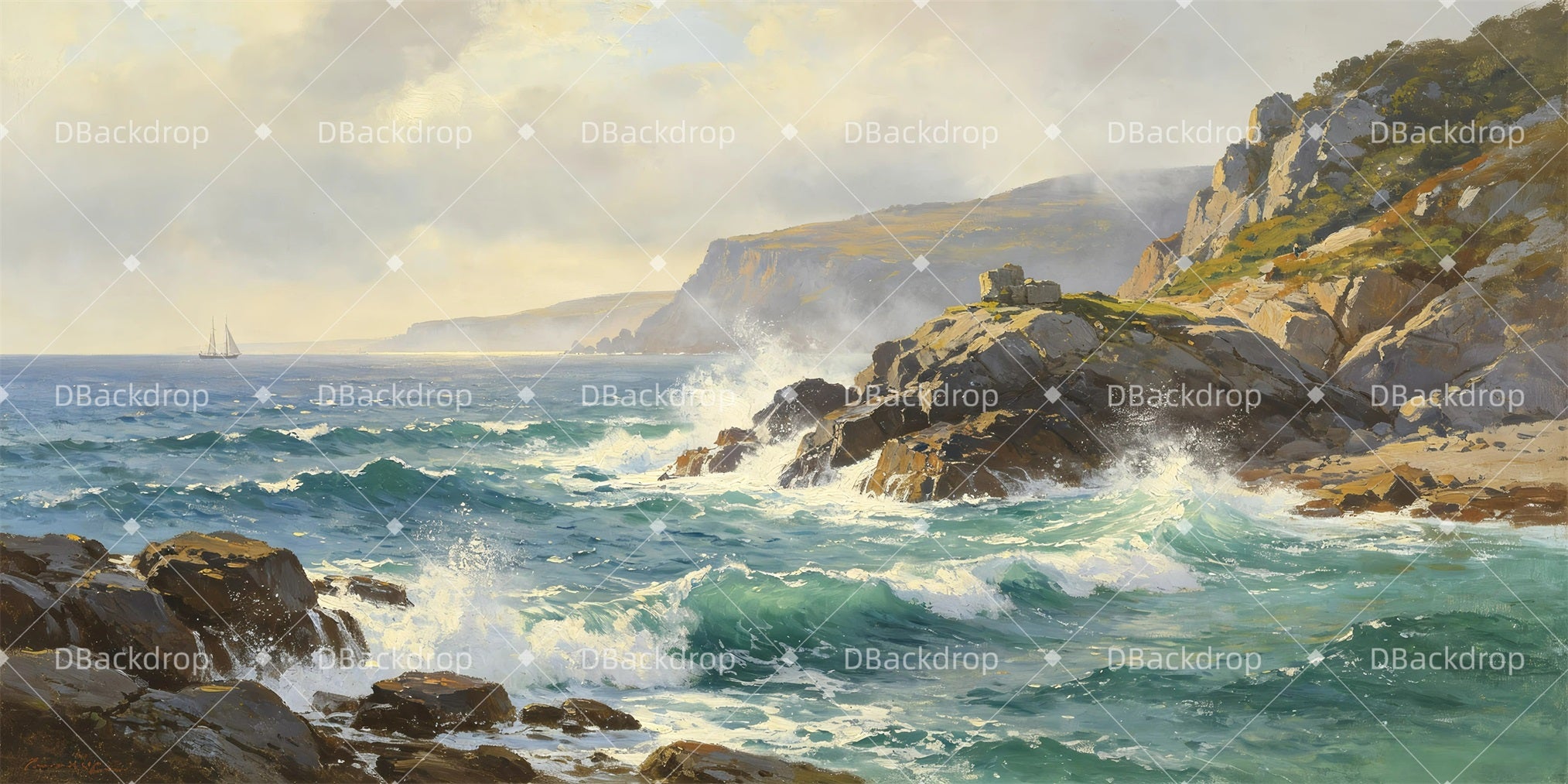 Stage Backdrop Ideas Rocky Seashore Scenery Backdrops For Theater GQ65-T102