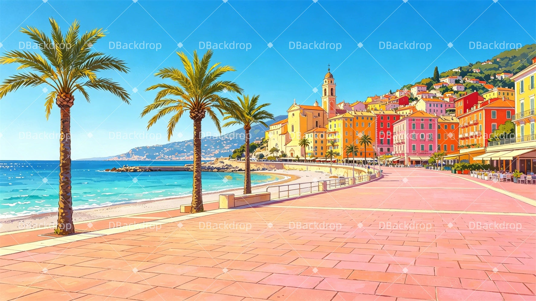 School Play Backdrops French Seaside Town Performance Backdrops GQ65-T48
