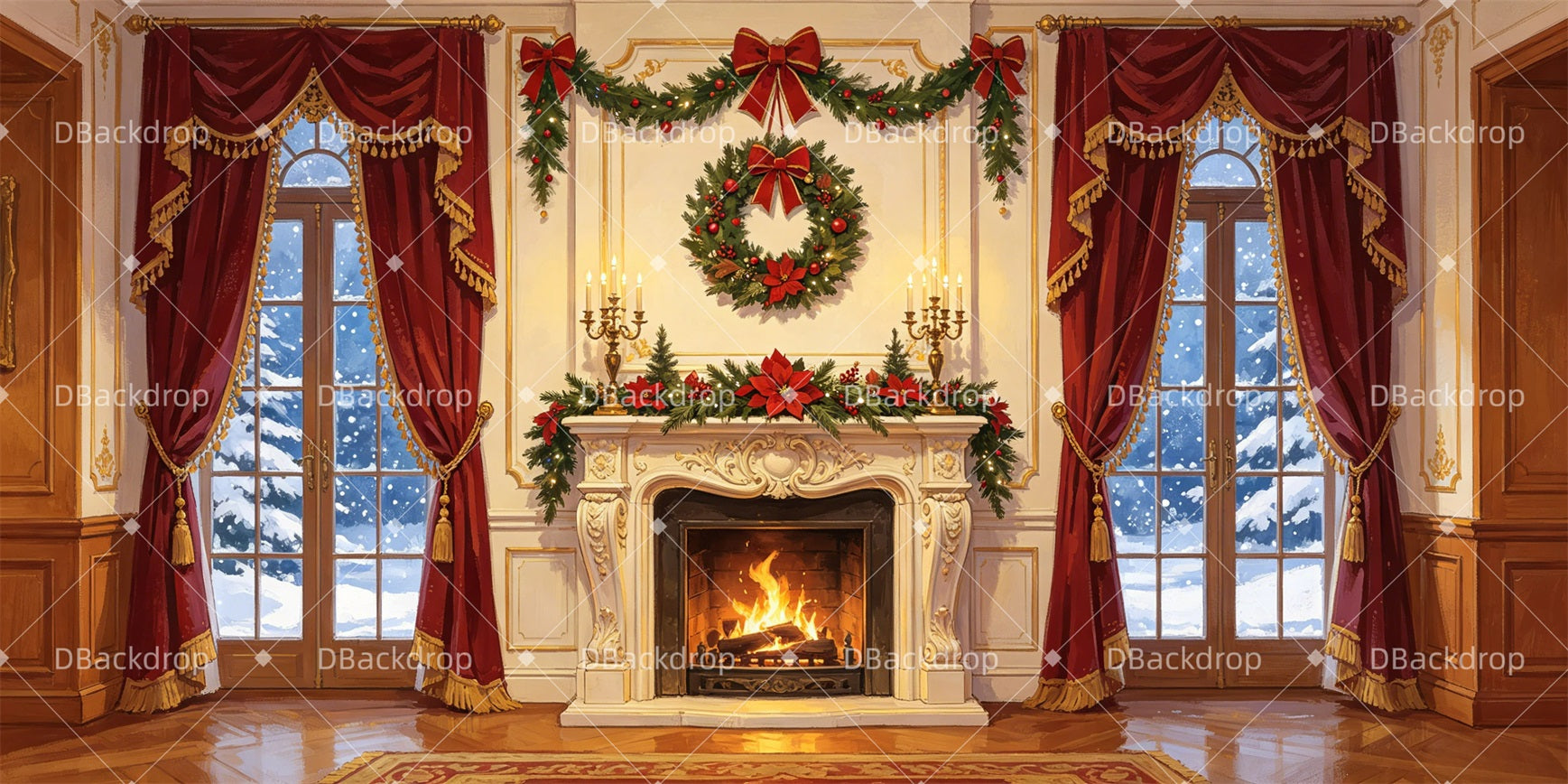 Dance Recital Backdrop Christmas Parlor Theater Stage Backdrops GQ65-T58