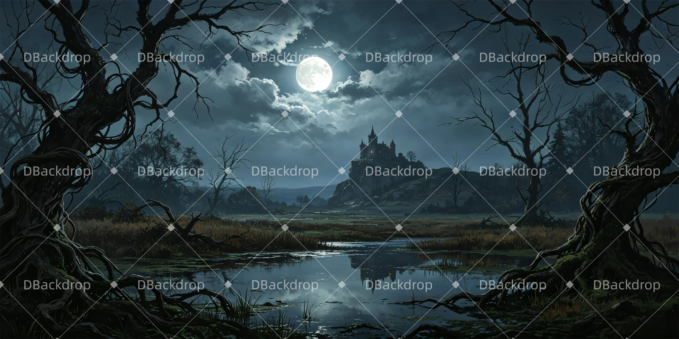 Movie Theater Backdrop Moonlit Lake Professional Stage Backdrops GQ65-T74