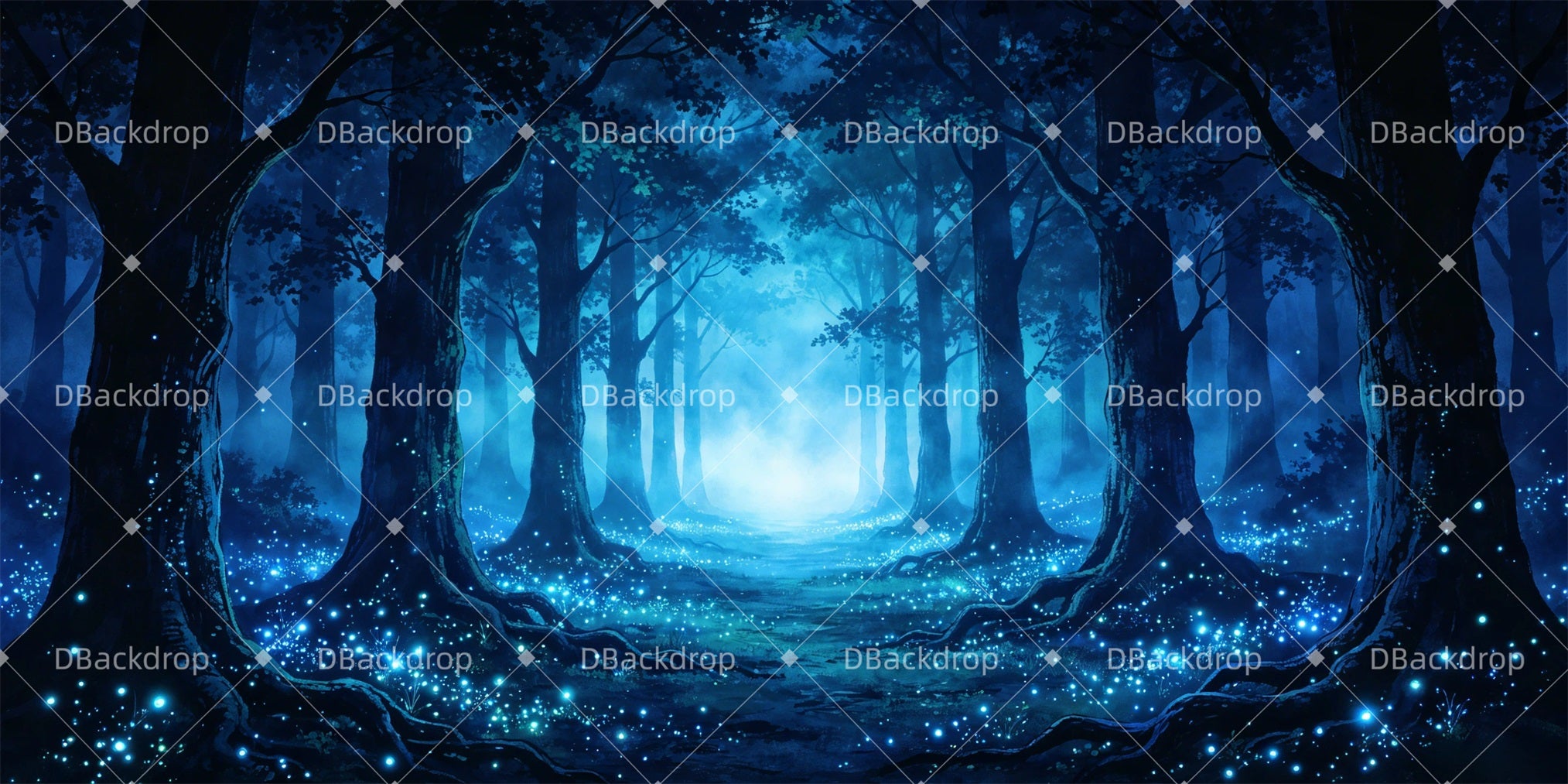 Forest Stage Backdrop Blue Fairy Scene Backdrop For Theater Play GQ65-T85