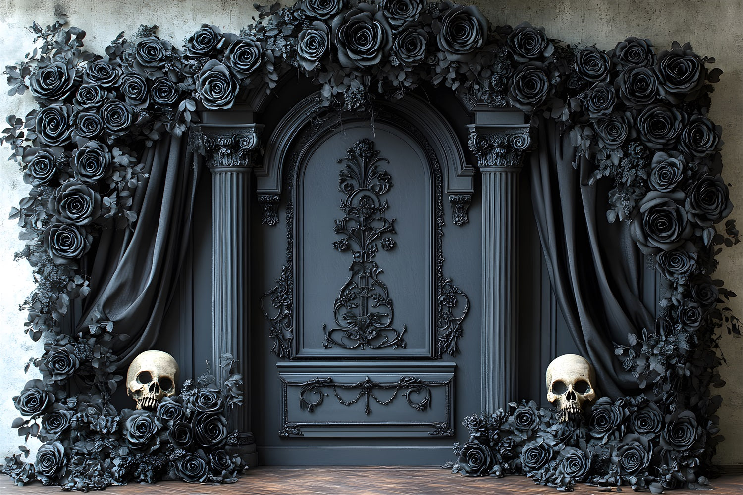 Halloween Backdrop Black Rose Skull Arch Halloween Garage Door Banner GQ67-1
