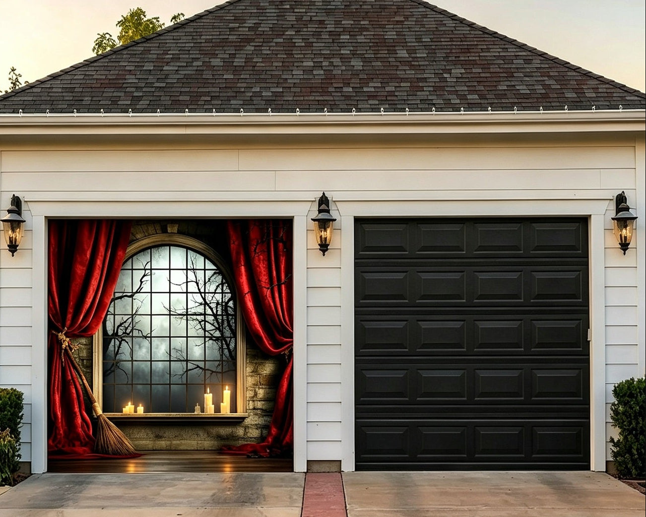 Halloween Backdrop Crimson Curtain Gothic Window Halloween Garage Door Wrap GQ67-10-1 car