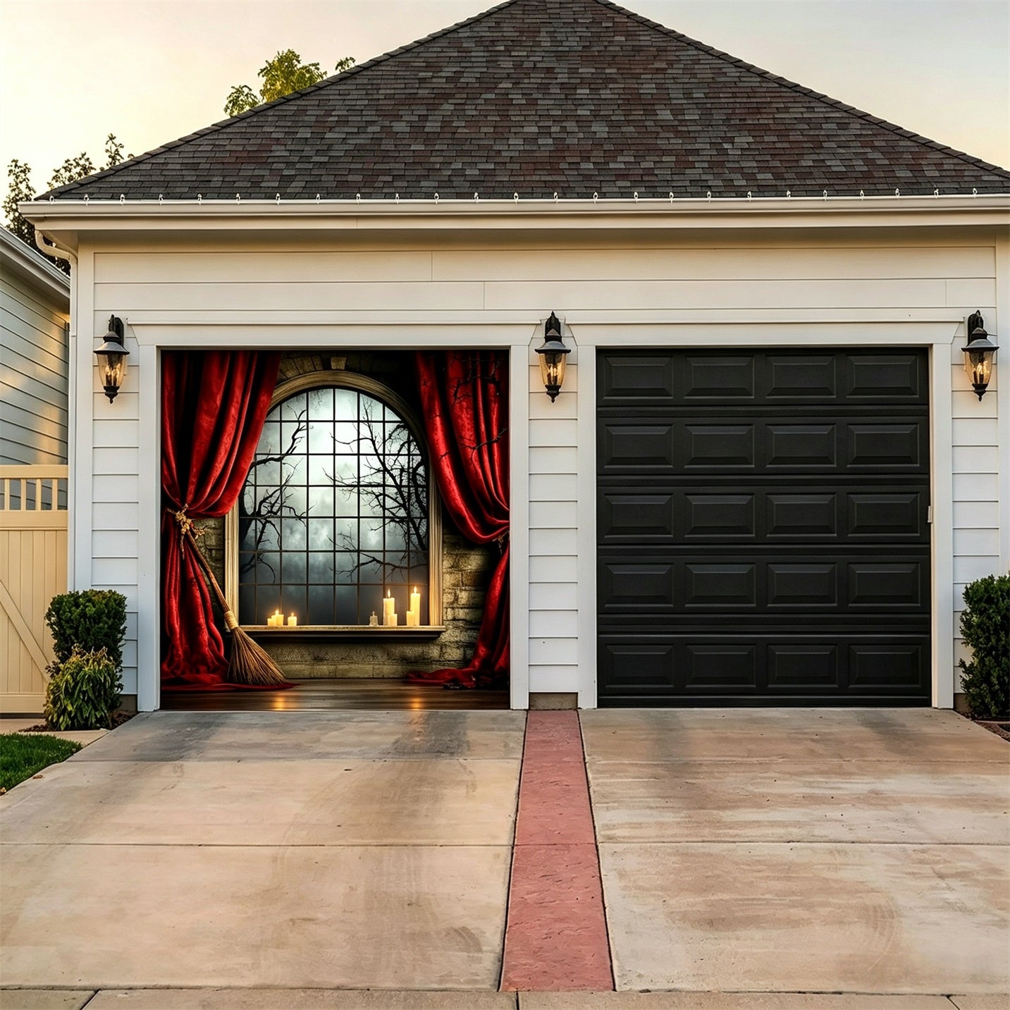Halloween Backdrop Crimson Curtain Gothic Window Halloween Garage Door Wrap GQ67-10
