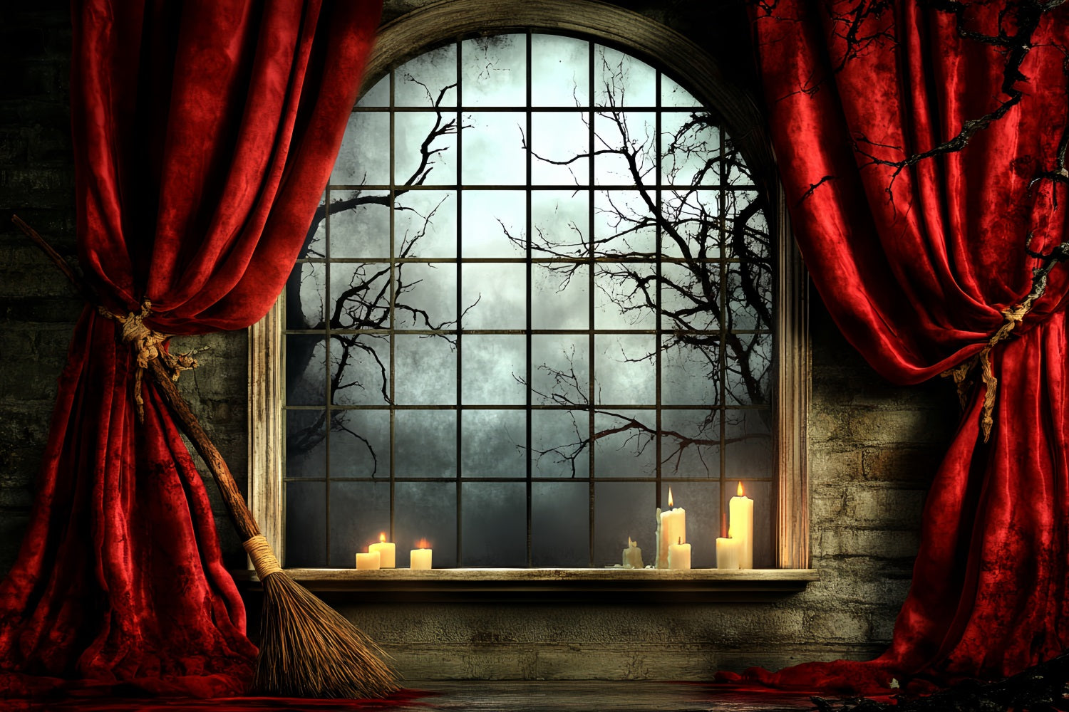 Halloween Backdrop Crimson Curtain Gothic Window Halloween Garage Door Wrap GQ67-10
