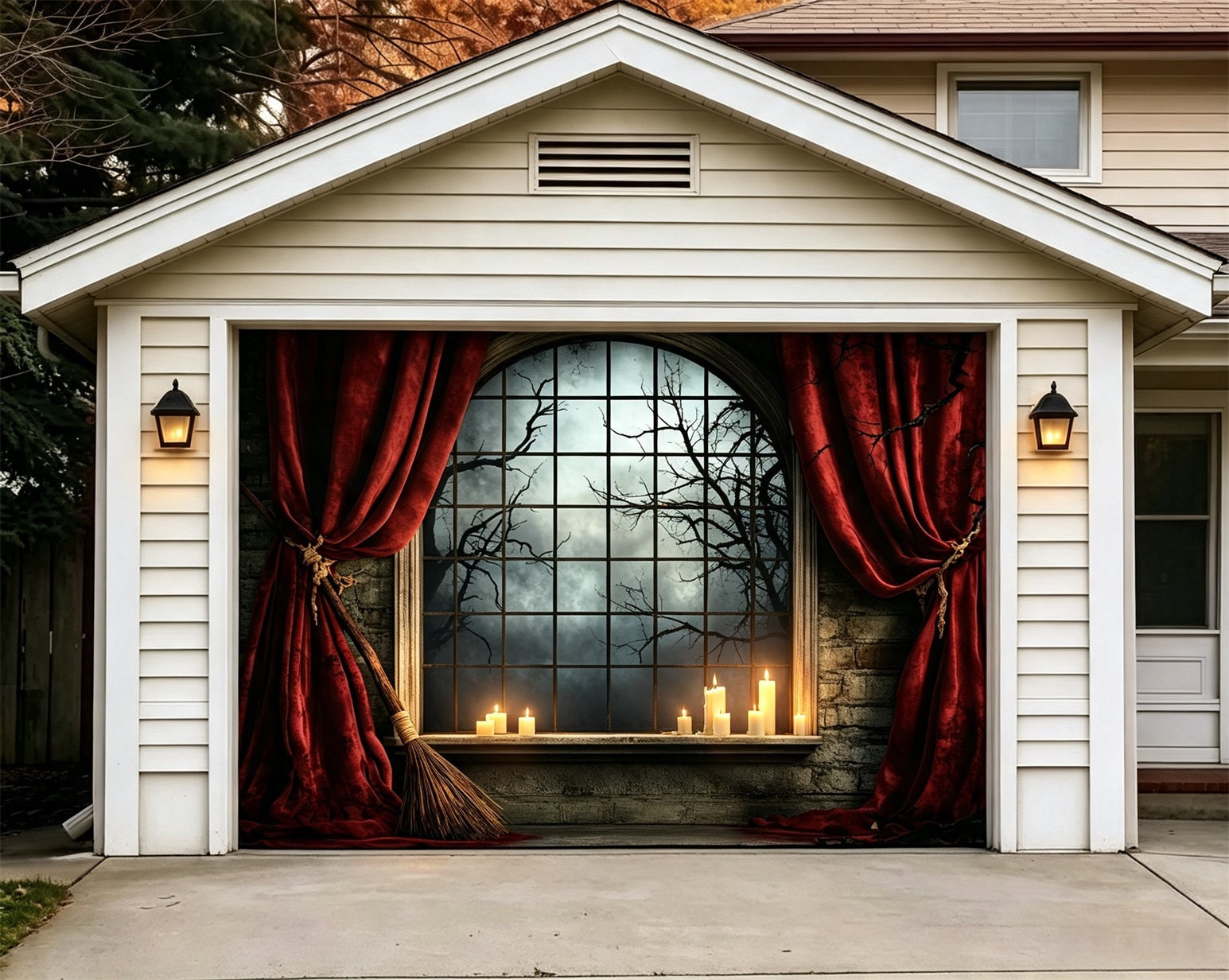 Halloween Backdrop Crimson Curtain Gothic Window Halloween Garage Door Wrap GQ67-10-1 car