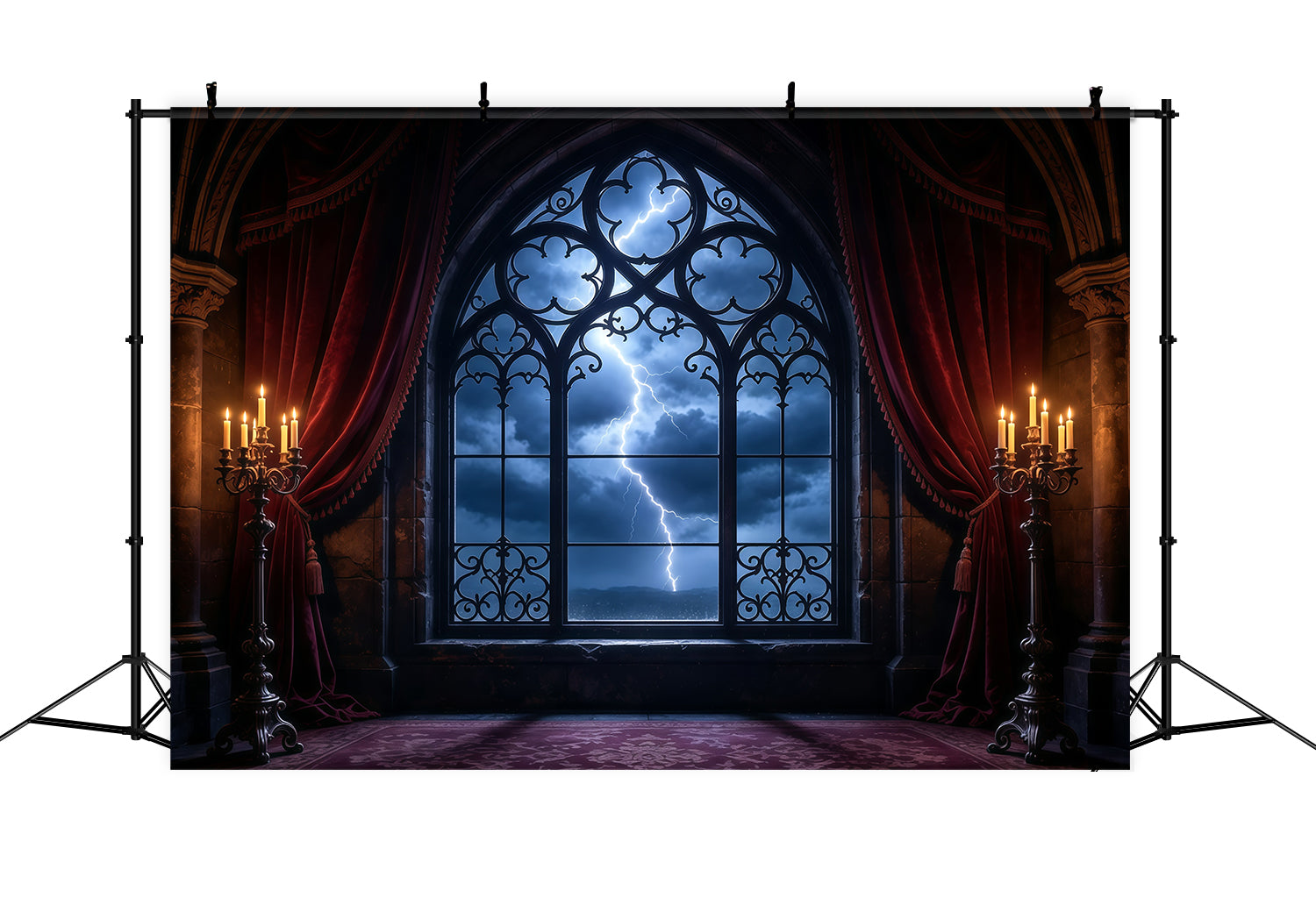Vampire Backdrops Lightning Gothic Window Chamber 8x8 Halloween Backdrop GQ67-102