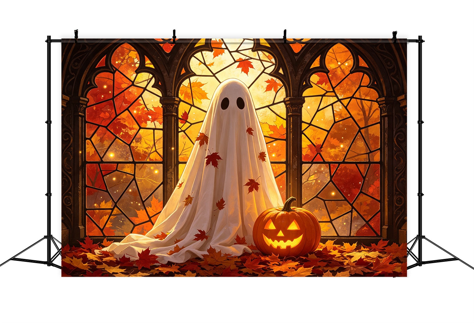 Ghost Stained Glass Backdrop Autumn Stained Glass Ghost Halloween Back Drops GQ67-107