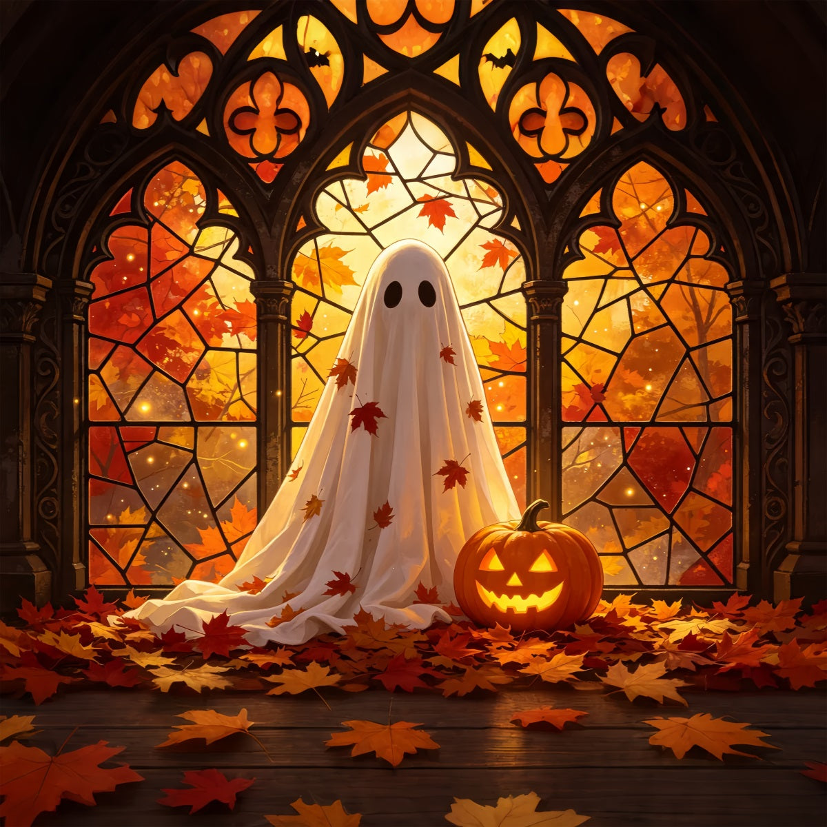 Ghost Stained Glass Backdrop Autumn Stained Glass Ghost Halloween Back Drops GQ67-107
