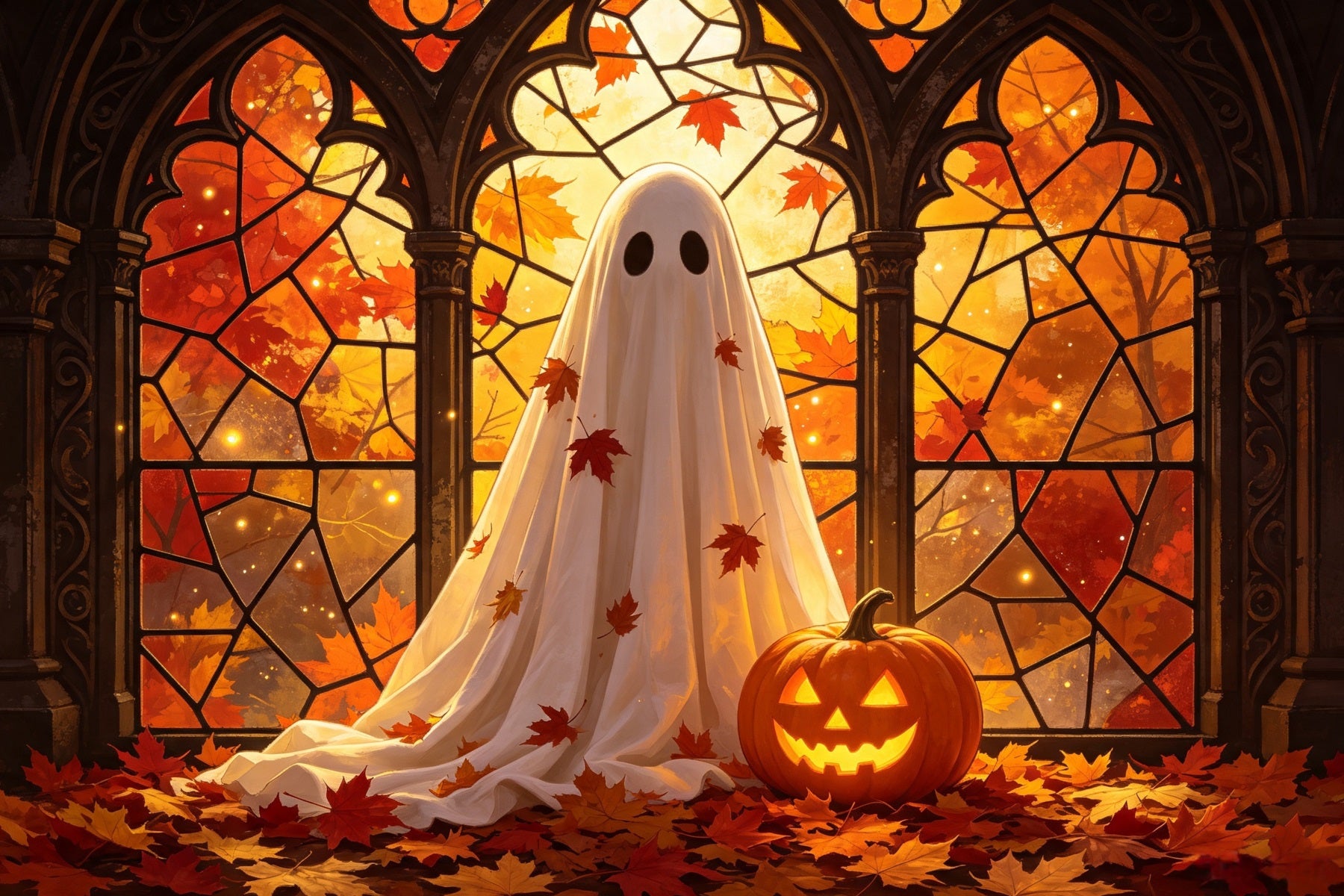 Ghost Stained Glass Backdrop Autumn Stained Glass Ghost Halloween Back Drops GQ67-107