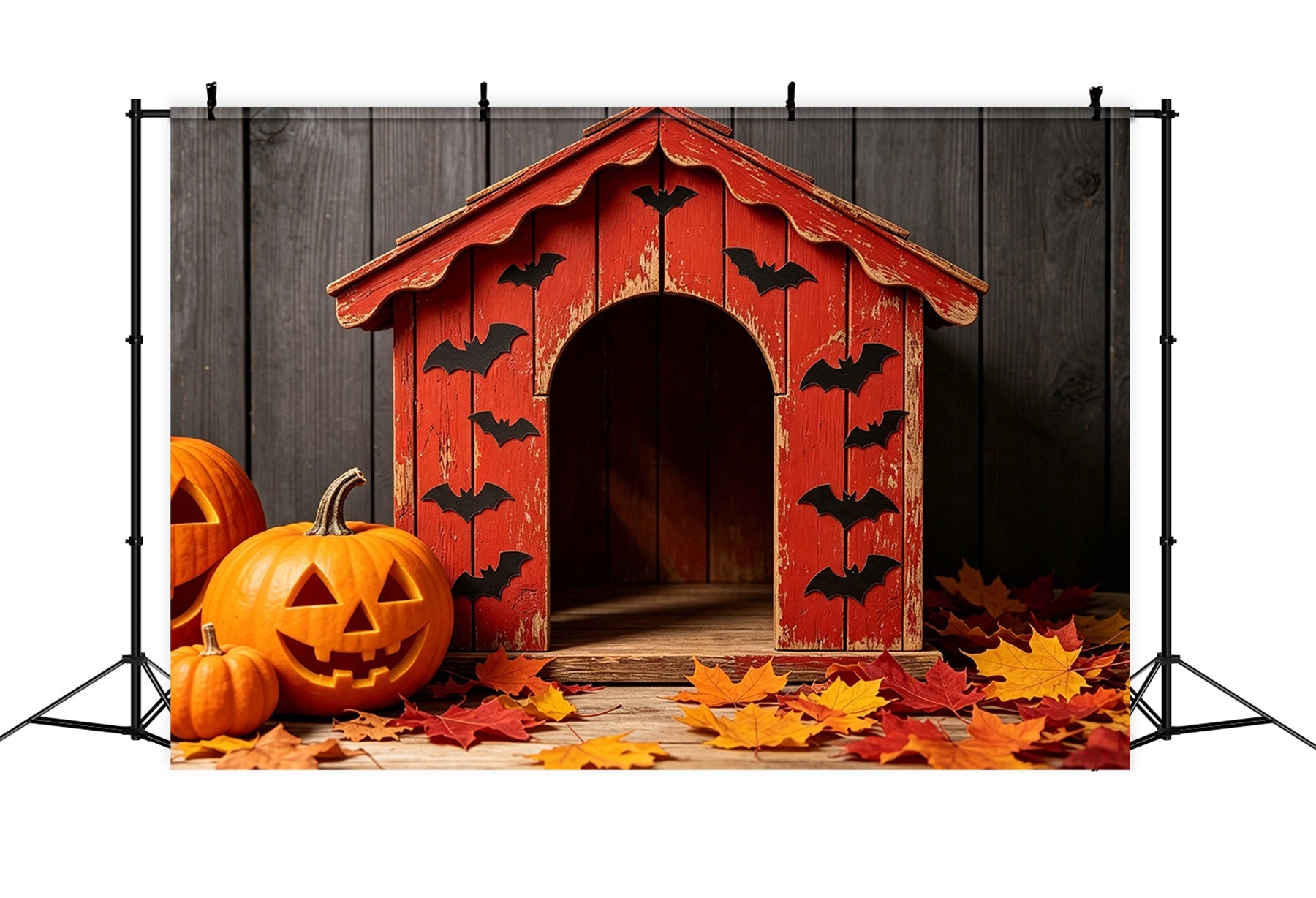 Dog Halloween Backdrop Rustic Bat Pumpkin Shelter Halloween Backdrop Roll GQ67-108