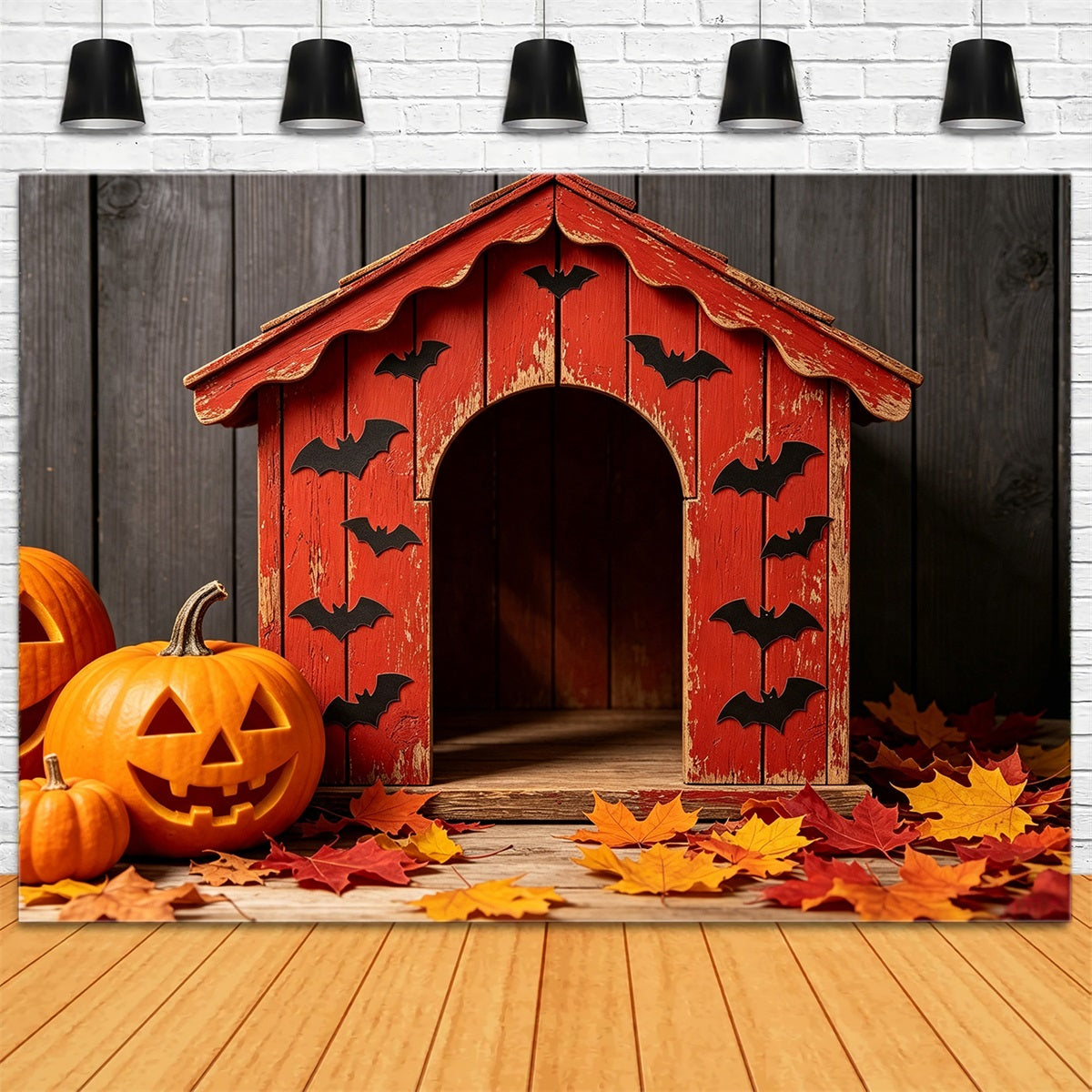 Dog Halloween Backdrop Rustic Bat Pumpkin Shelter Halloween Backdrop Roll GQ67-108