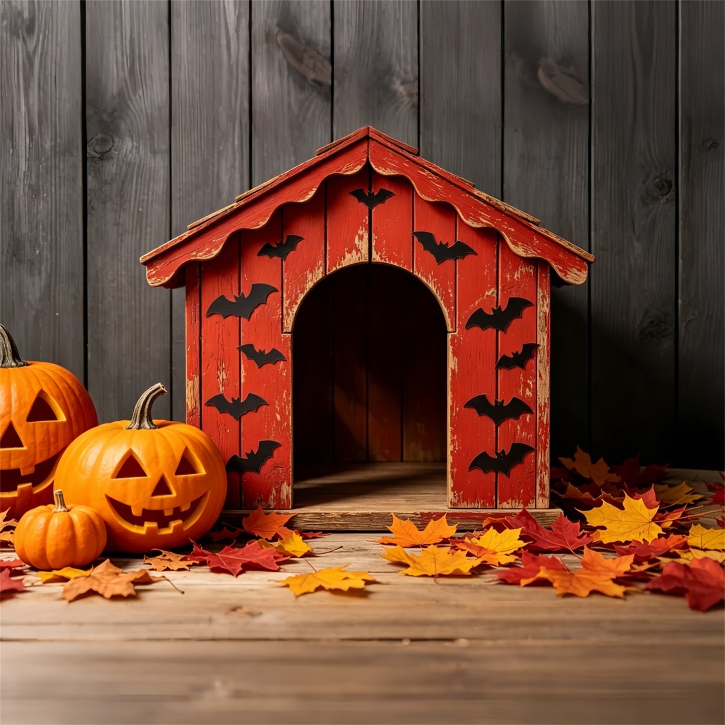 Dog Halloween Backdrop Rustic Bat Pumpkin Shelter Halloween Backdrop Roll GQ67-108