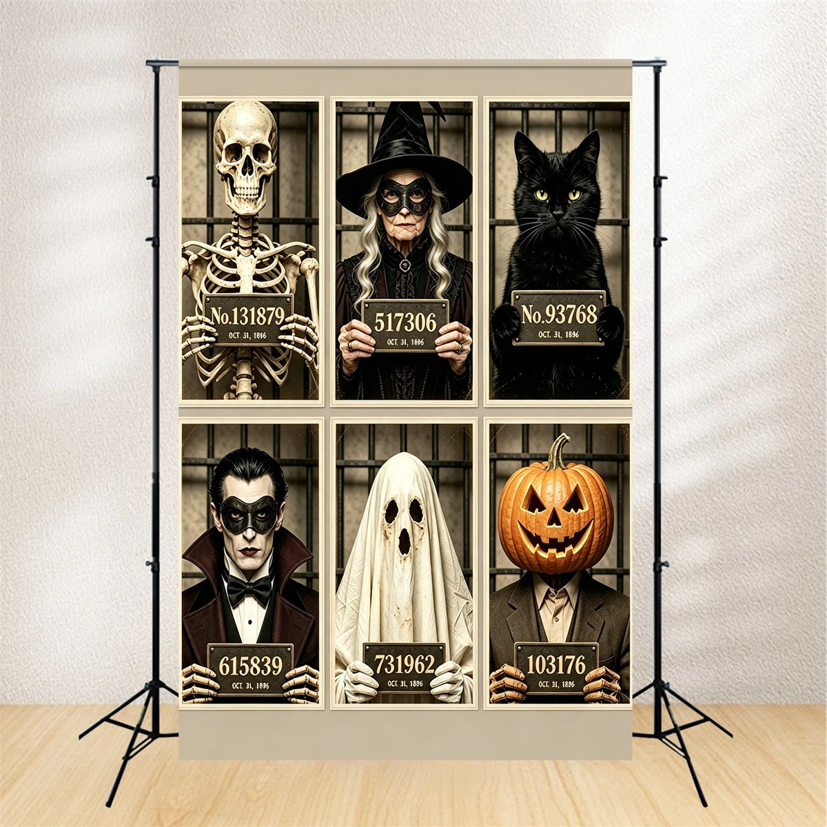 Halloween Mugshot Backdrop Vintage Monster Lineup Ghostbusters Backdrop GQ67-110