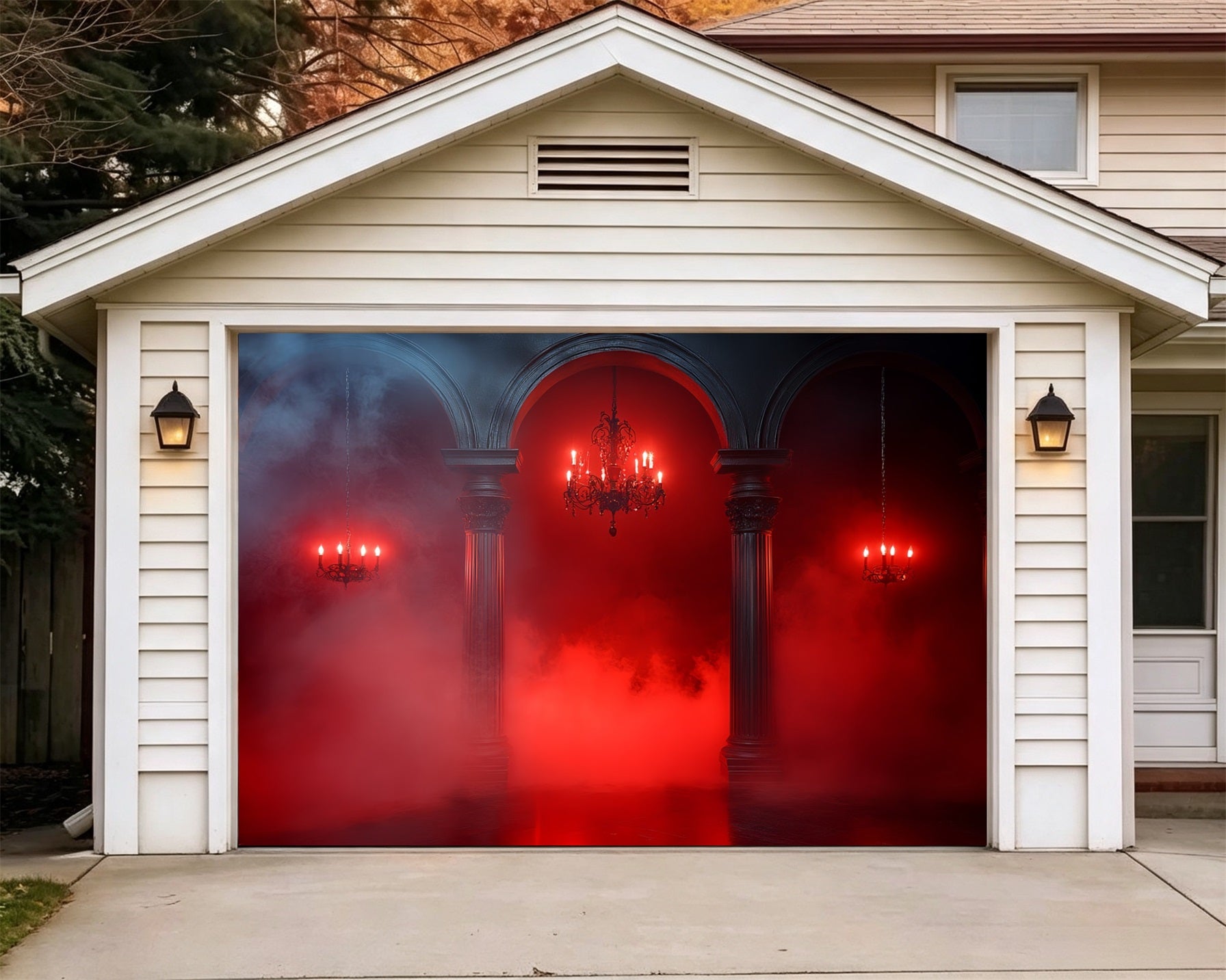 Gothic Backdrop Red Fog Colonnade Halloween Garage Door Banner GQ67-13-1 car