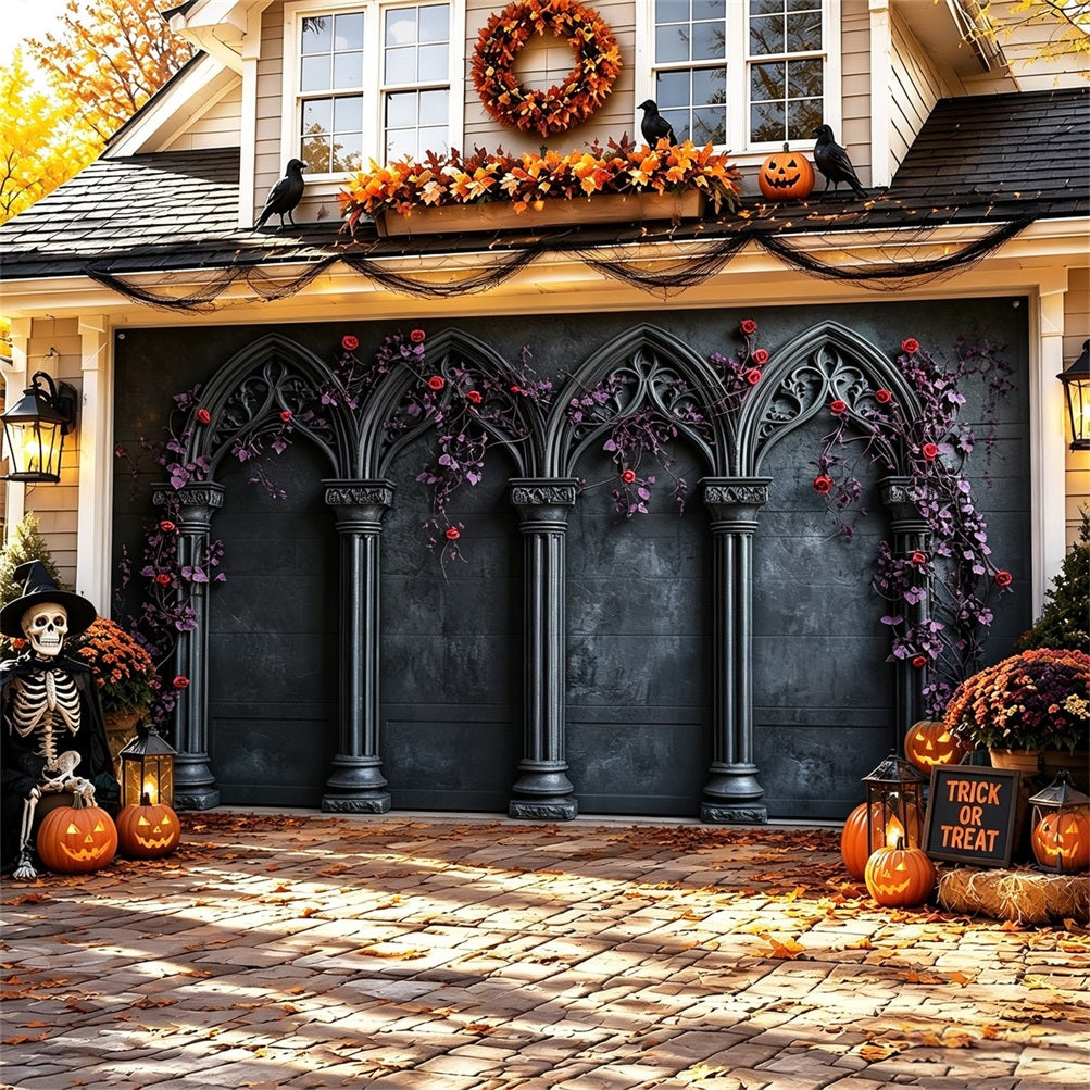 Halloween Gothic Backdrop Black Rose Arcade Double Garage Door Banner GQ67-14