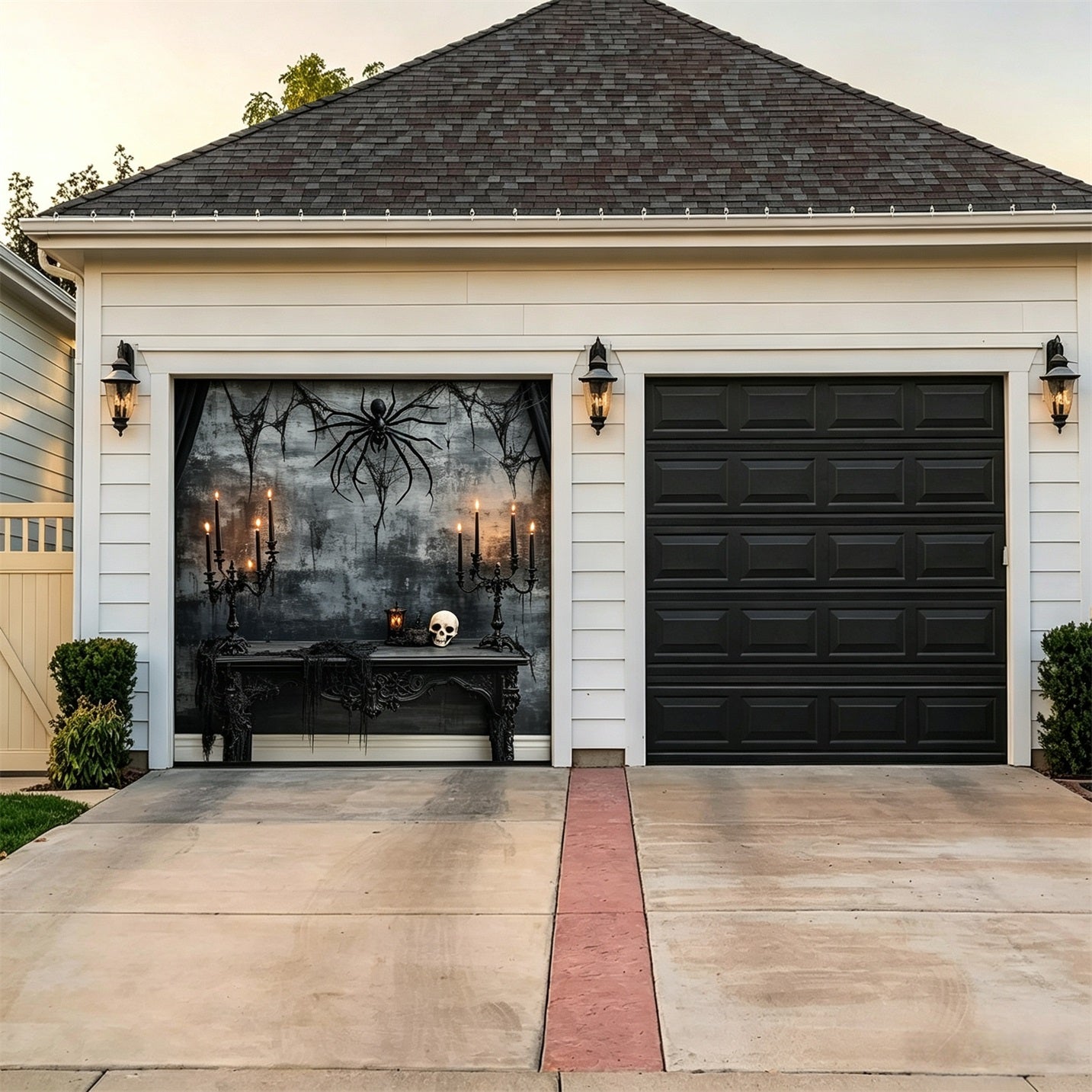 Halloween Backdrop Spider Skull Candle Chamber Two Car Garage Door Cover GQ67-15