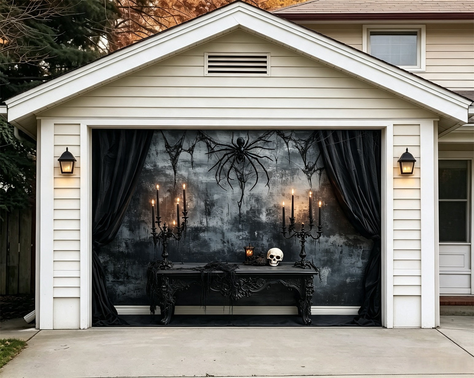 Halloween Backdrop Spider Skull Candle Chamber Two Car Garage Door Cover GQ67-15-1 car