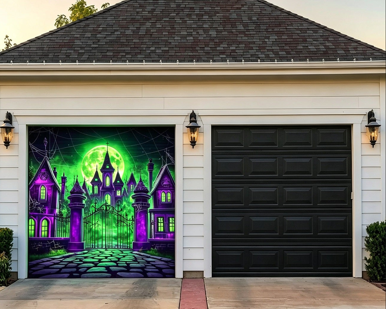 Halloween Green Moon Haunted Manor Backdrop Halloween Garage Door Decor GQ67-17-1 car