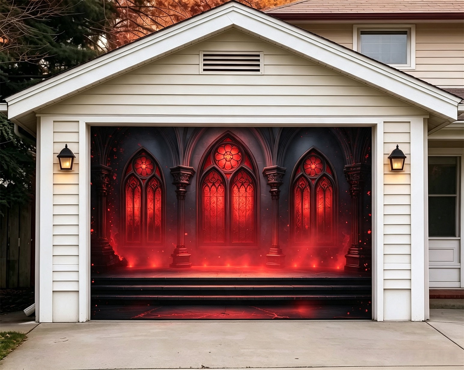 Halloween Crimson Fog Cathedral Window Backdrop Halloween Garage Decor GQ67-19-1 car