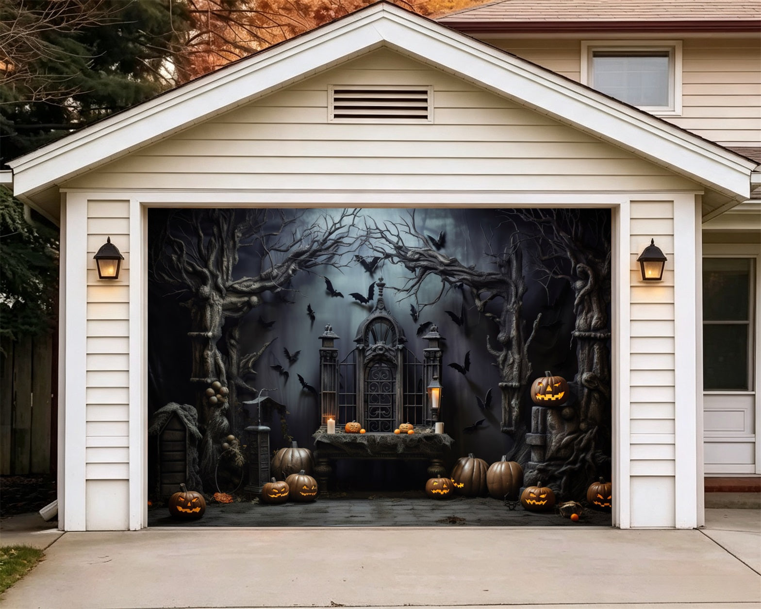 Halloween Bat Pumpkin Gothic Altar Spooky Backdrop Halloween Garage Door Decor GQ67-22-1 car