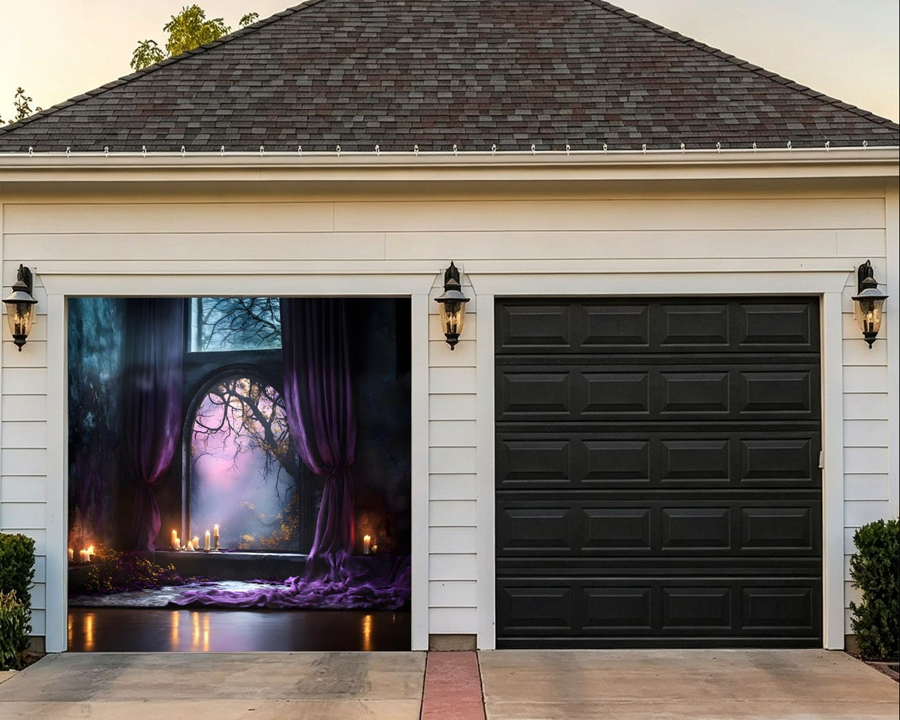 Halloween Forest Backdrop Purple Candle Gothic Window Halloween Garage Door Banner GQ67-23-1 car
