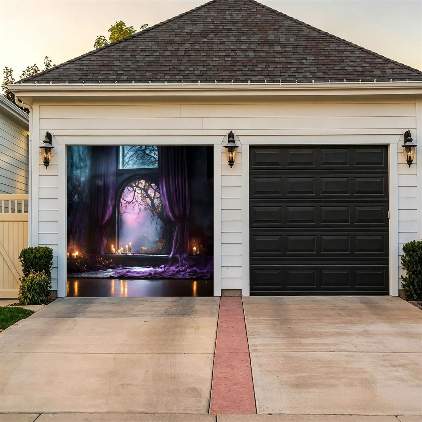 Halloween Forest Backdrop Purple Candle Gothic Window Halloween Garage Door Banner GQ67-23