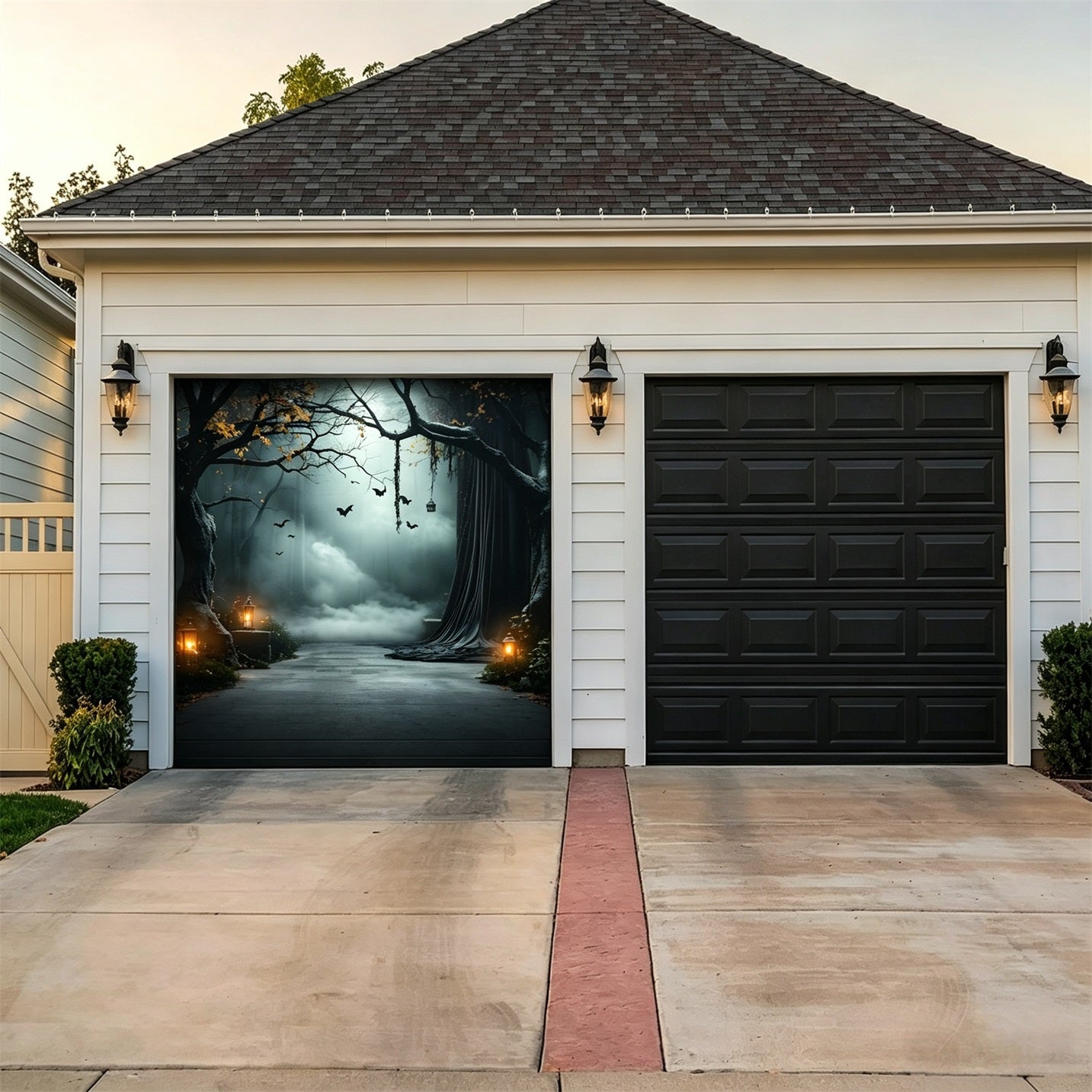 Halloween Backdrop Foggy Lantern Draped Forest Halloween Garage Door Decor GQ67-24