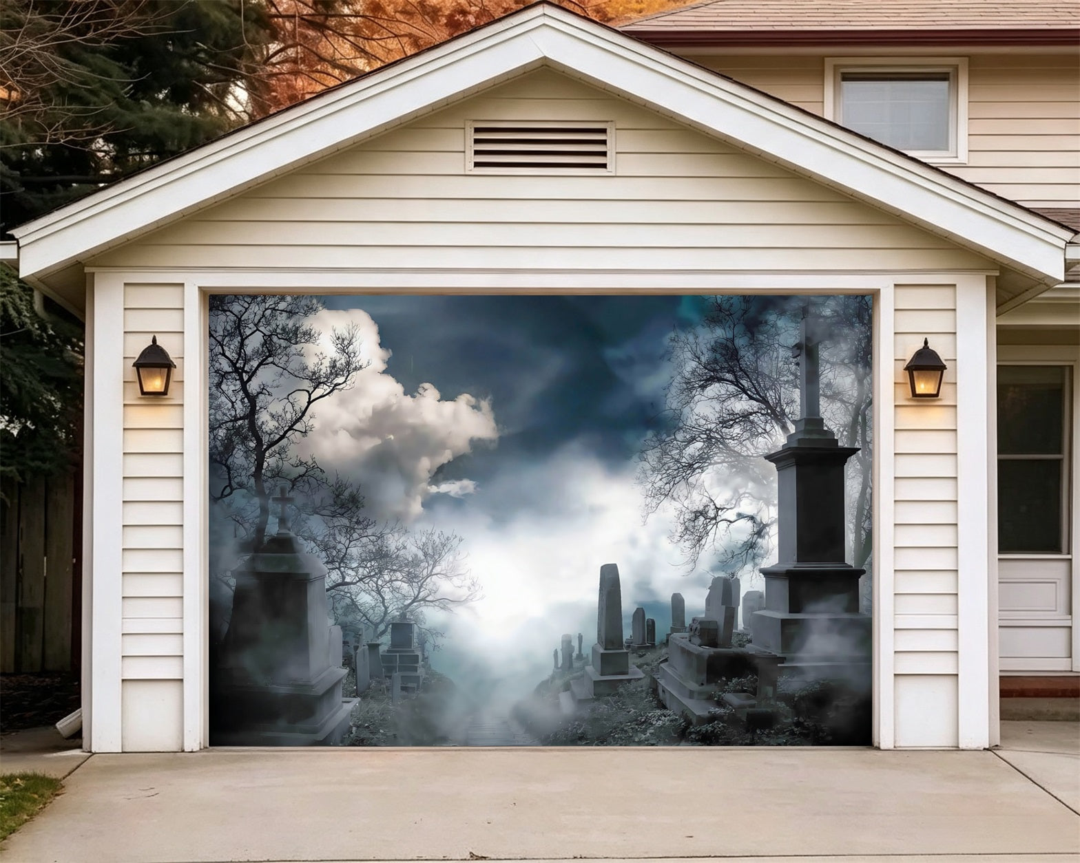 Halloween Haunted Graveyard Backdrop Trick or Treat Garage Door Banner GQ67-28-1 car