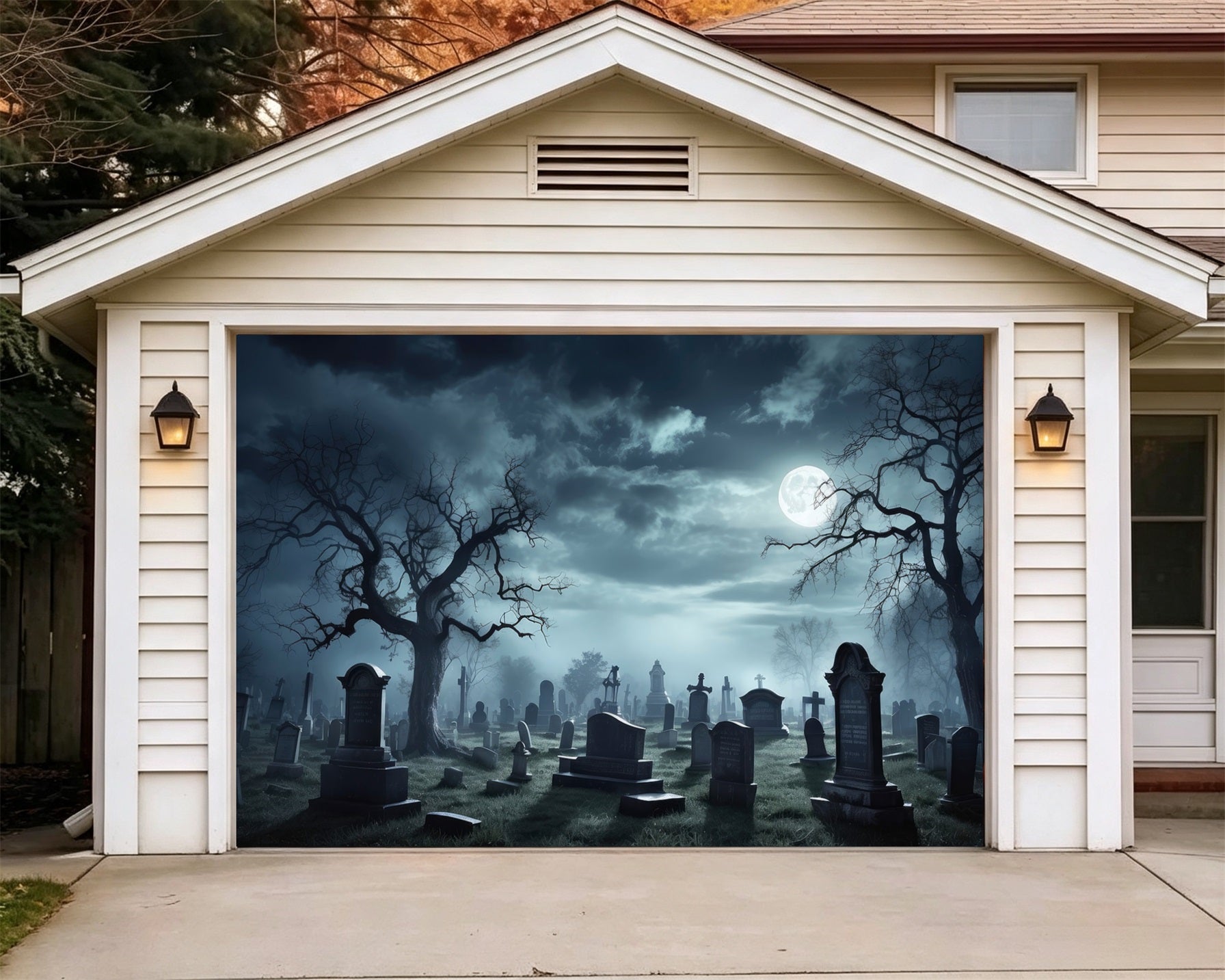 Halloween Garage Door Backdrop Gothic Graveyard Forest GQ67-2-1 car