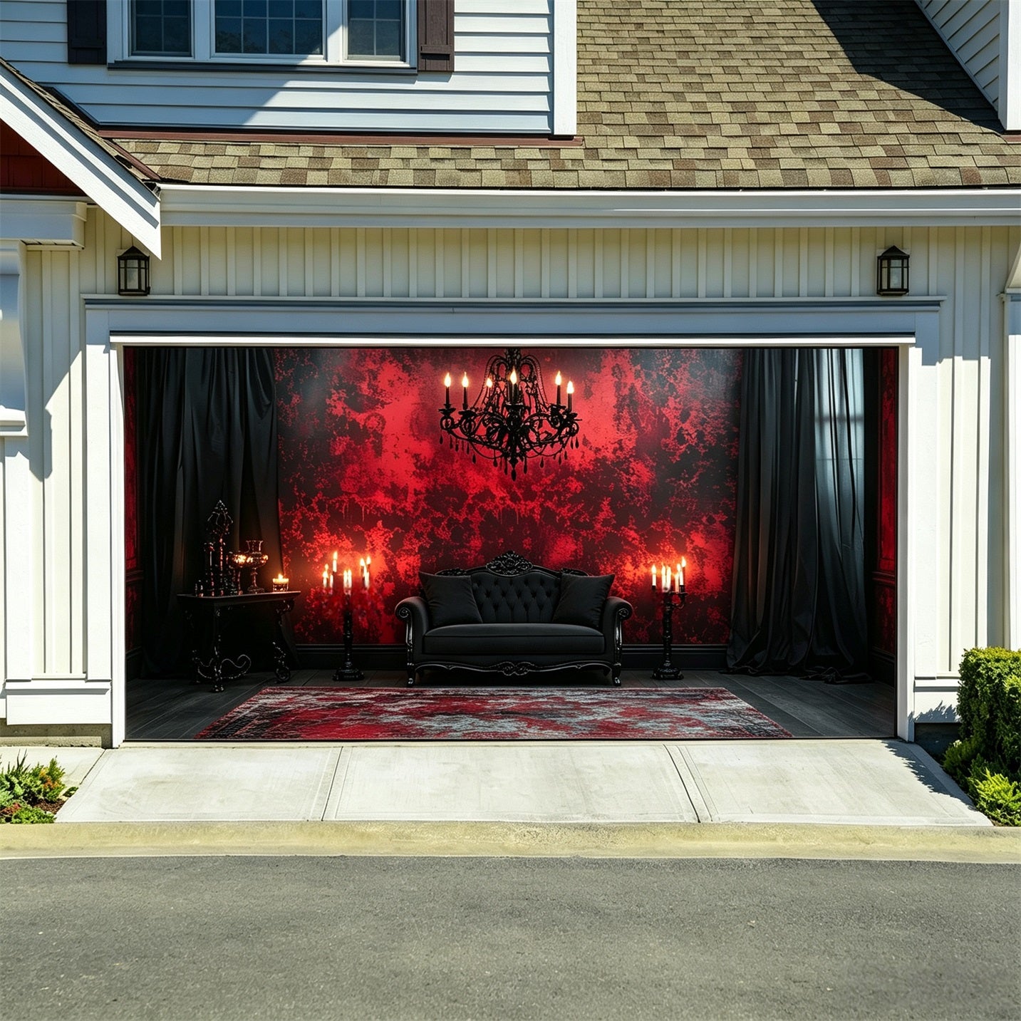 Halloween Garage Door Decoration Crimson Gothic Candle Lounge GQ67-3