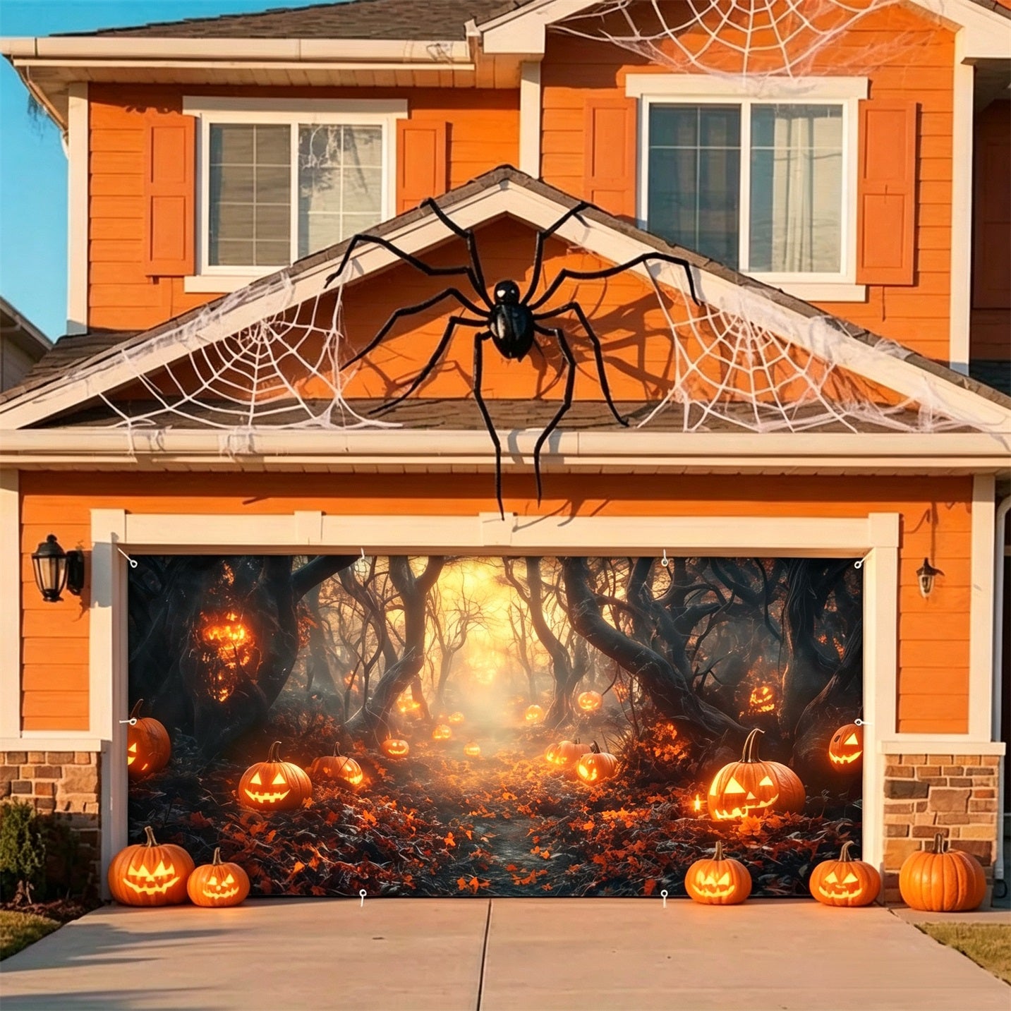 Halloween Pumpkin Forest Pathway Backdrop Halloween Garage Door Cover GQ67-31