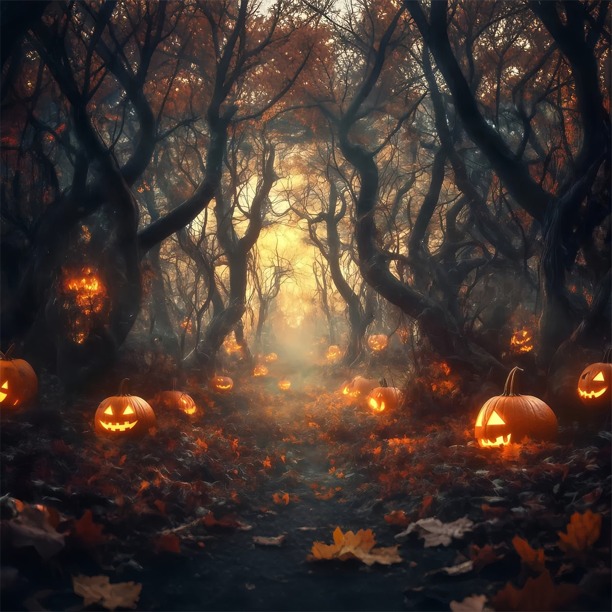 Halloween Pumpkin Forest Pathway Backdrop Halloween Garage Door Cover GQ67-31