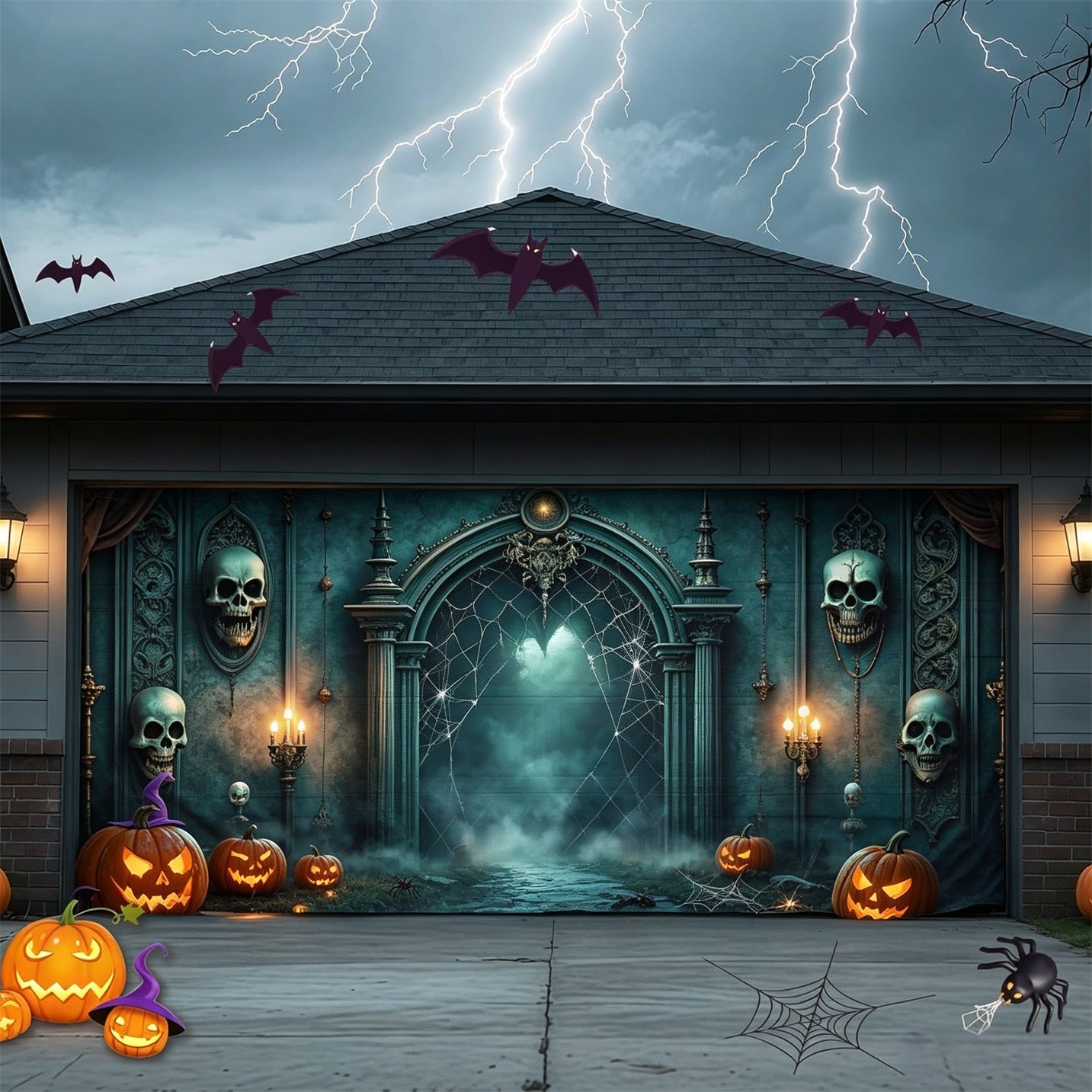 Halloween Skull Gothic Portal Backdrop Outdoor Garage Door Banner GQ67-34