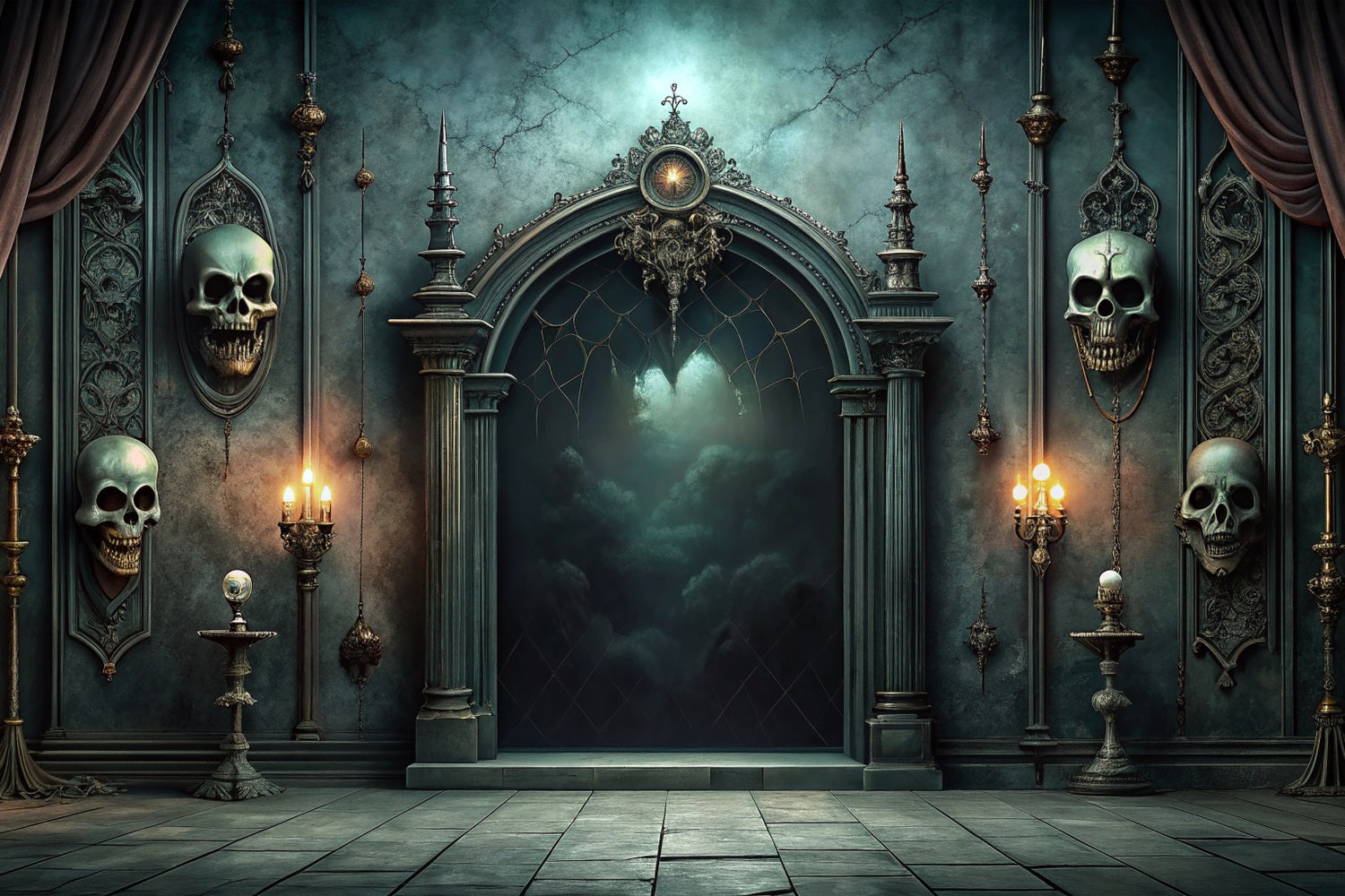 Halloween Skull Gothic Portal Backdrop Outdoor Garage Door Banner GQ67-34