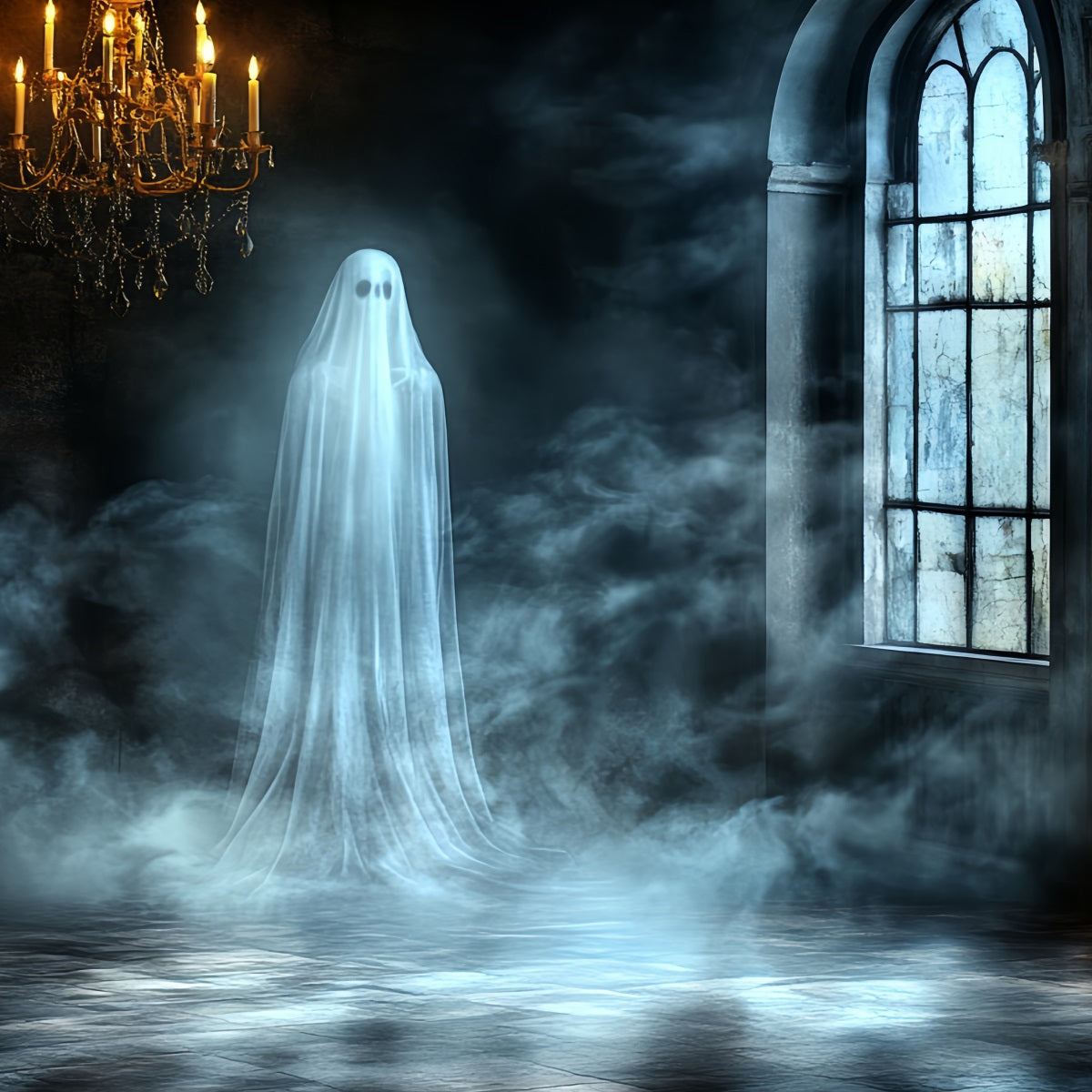 Halloween Ghost Haunted Mansion Backdrop Garage Door Cover GQ67-36