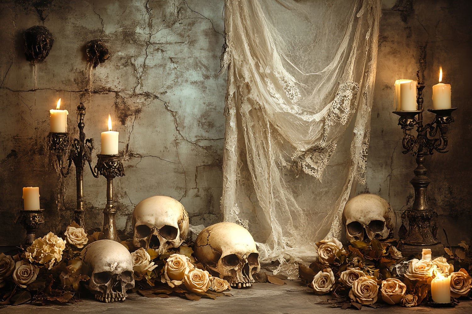 Spooky Halloween Skull Rose Cemetery Garage Door Decor Backdrop GQ67-37