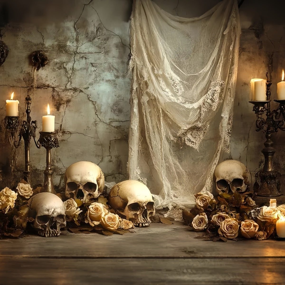 Spooky Halloween Skull Rose Cemetery Garage Door Decor Backdrop GQ67-37