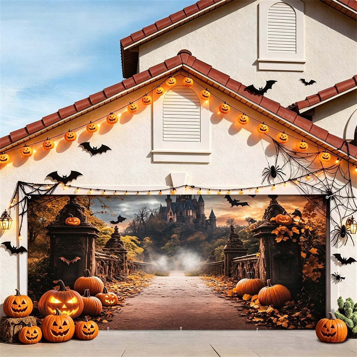 Halloween Haunted Castle Pathway Backdrop Halloween Garage Door Decor GQ67-38