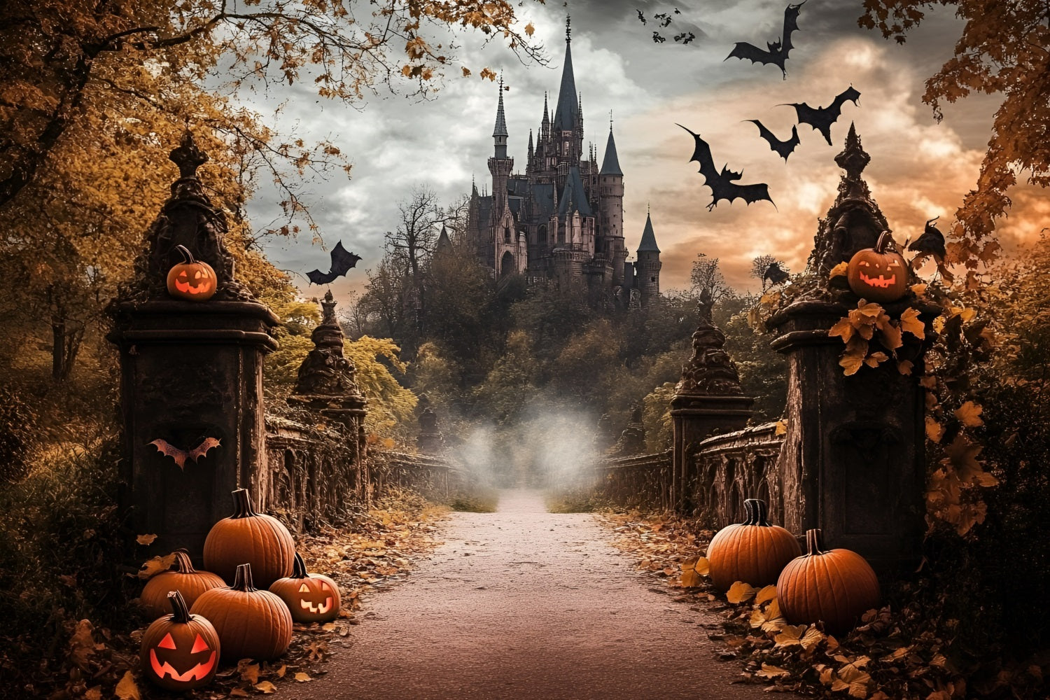 Halloween Haunted Castle Pathway Backdrop Halloween Garage Door Decor GQ67-38