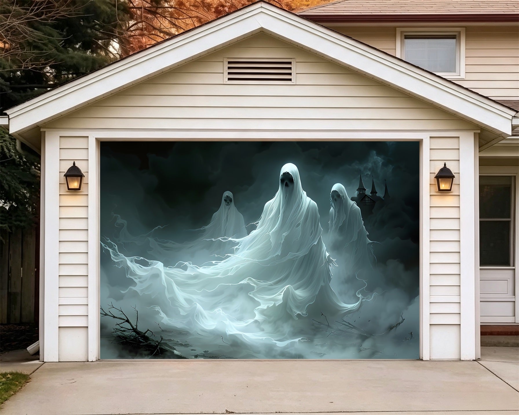 Halloween Backdrop Spectral Ghost Mist Procession Halloween Garage Door Decor GQ67-4-1 car