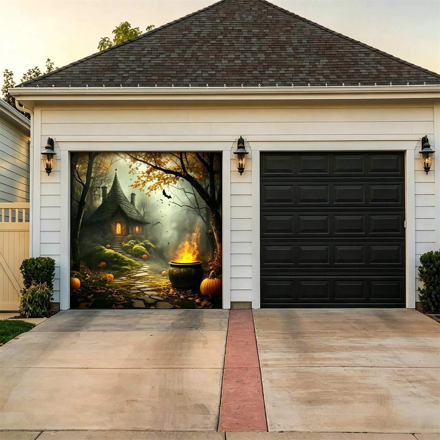 Halloween Witch Cauldron Woodland Cottage Garage Door Backdrop GQ67-40
