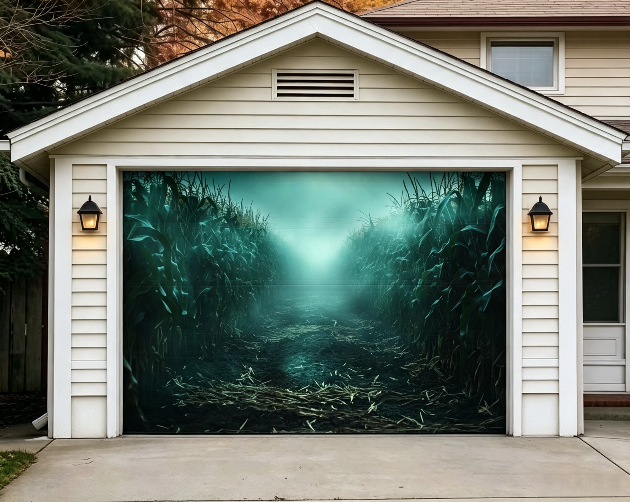 Scary Halloween Foggy Haunted Cornfield Maze Garage Door Backdrop GQ67-41-1 car