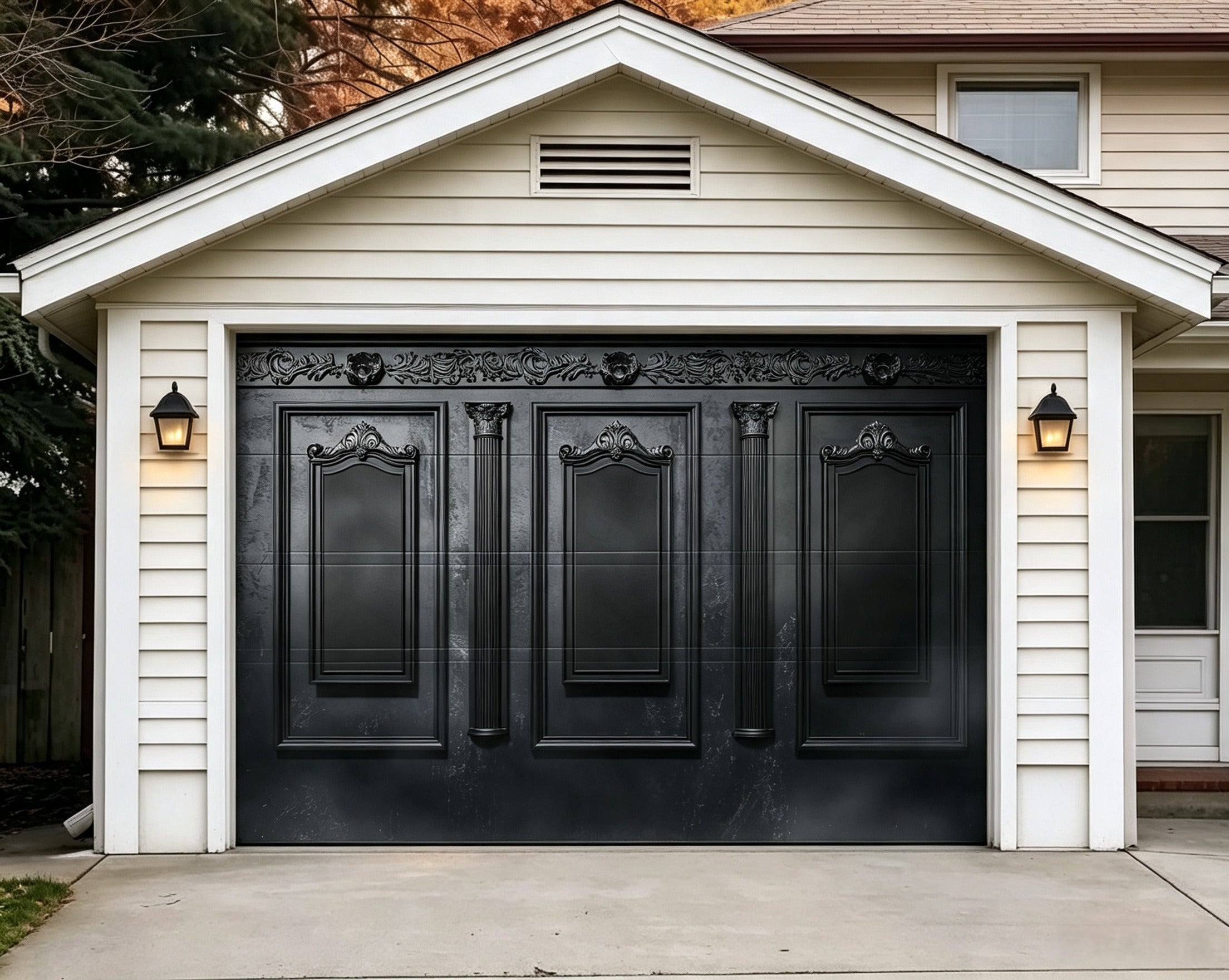 Halloween Ornate Black Gothic Doors Garage Door Backdrop GQ67-42-1 car