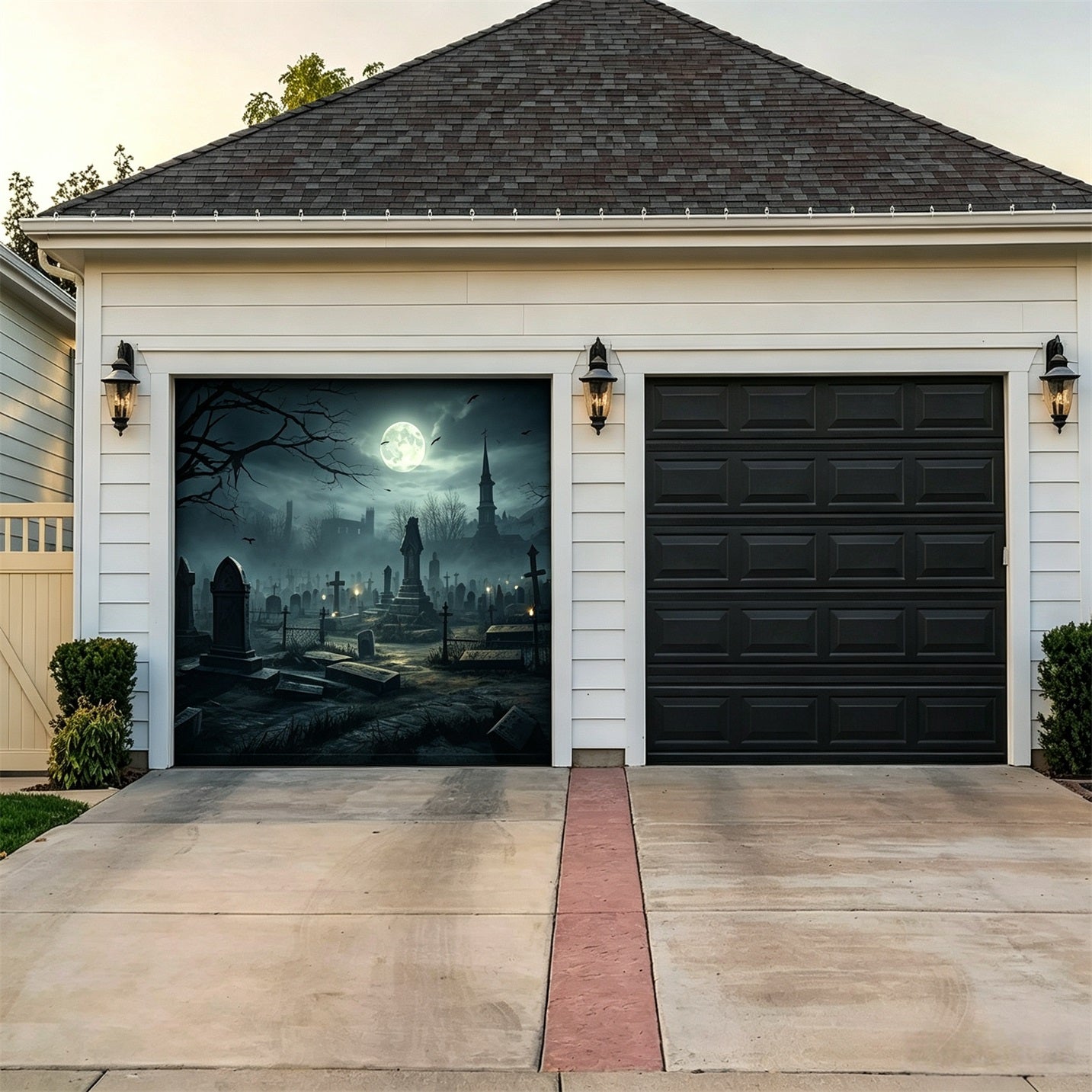 Halloween Moonlit Skeleton Graveyard Backdrop Garage Door Banner GQ67-44