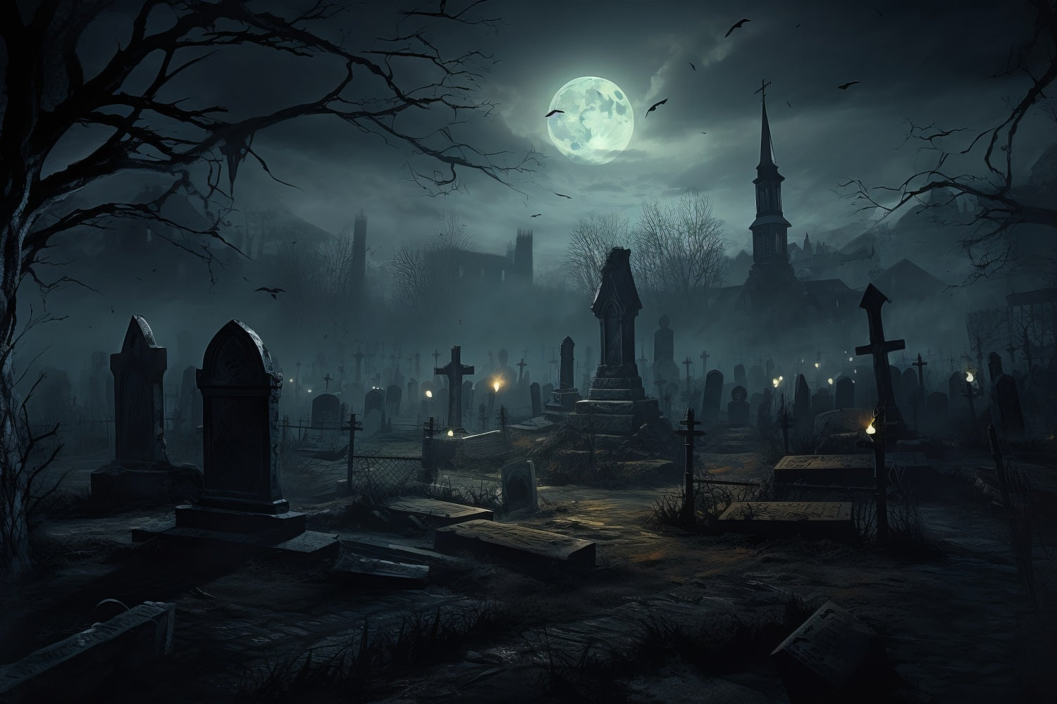 Halloween Moonlit Skeleton Graveyard Backdrop Garage Door Banner GQ67-44-1 car